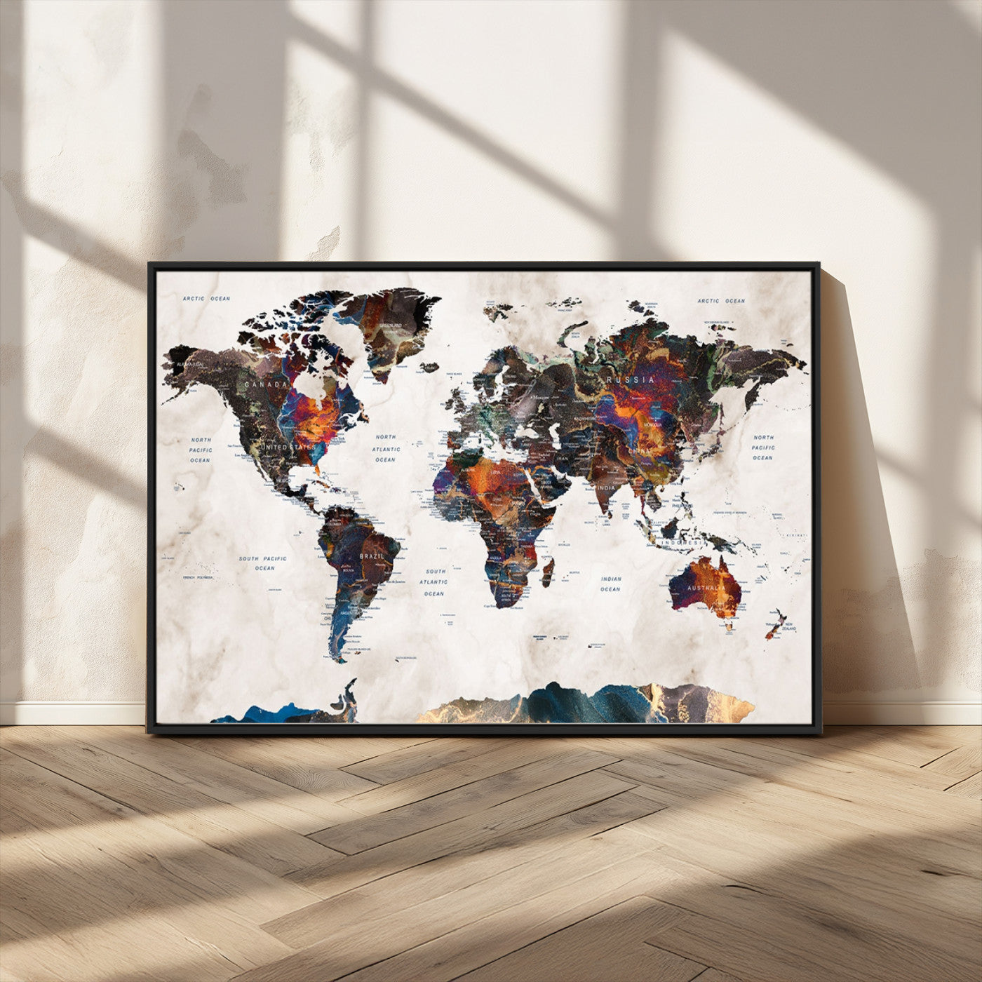 MGV-FC-36X24 - Push Pin World Map Canvas Print – Framed Wall Art for Couples to Track Their Travels – Anniversary