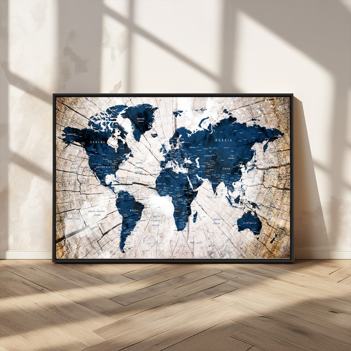 MGV-FC-36X24 - Push Pin World Map Canvas Print – Framed Wall Art for Couples to Track Their Travels – Anniversary