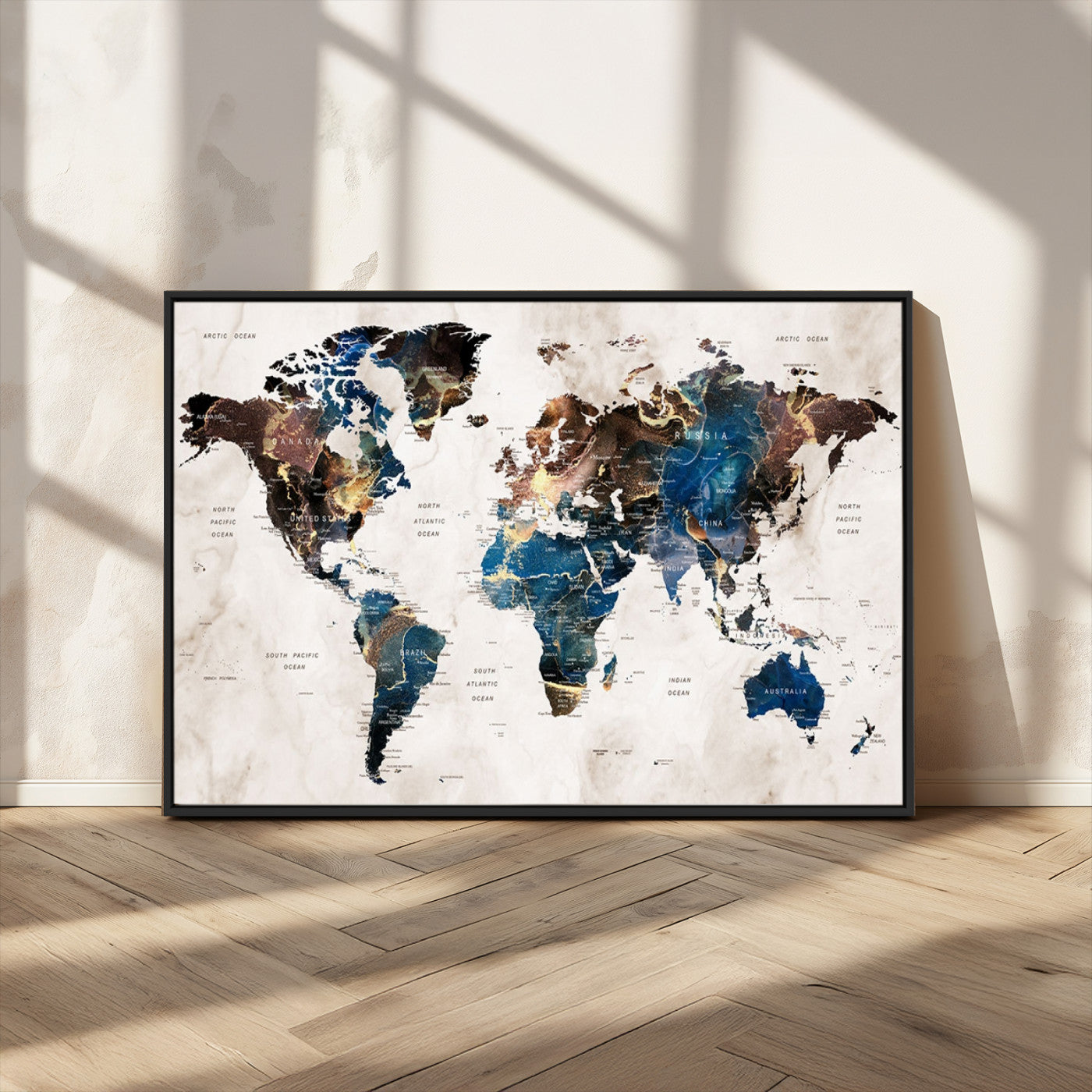 MGV-FC-36X24 - Push Pin World Map Canvas Print – Framed Wall Art for Couples to Track Their Travels – Anniversary