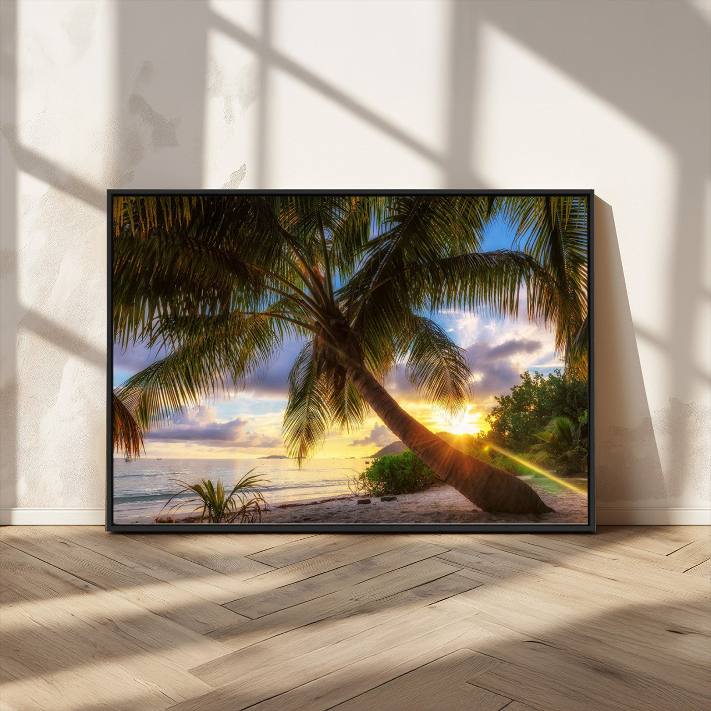MGV-FC-36X24 - Tropical Island Sunset on the Beach Palms Wall Art Canvas Print