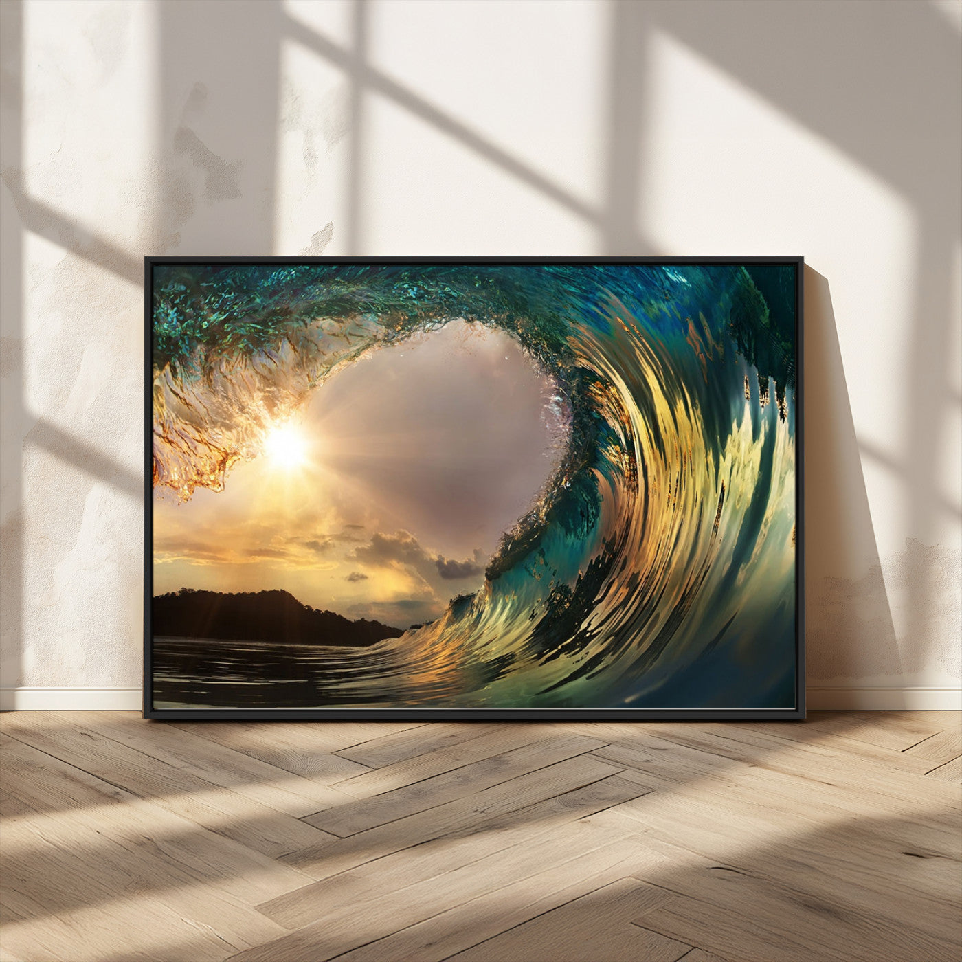 MGV-FC-36X24 - Golden Wave Sunset Giclee Canvas Print – Large Coastal Wall Art for Nature Lovers, Captivating Ocean Wave Decor