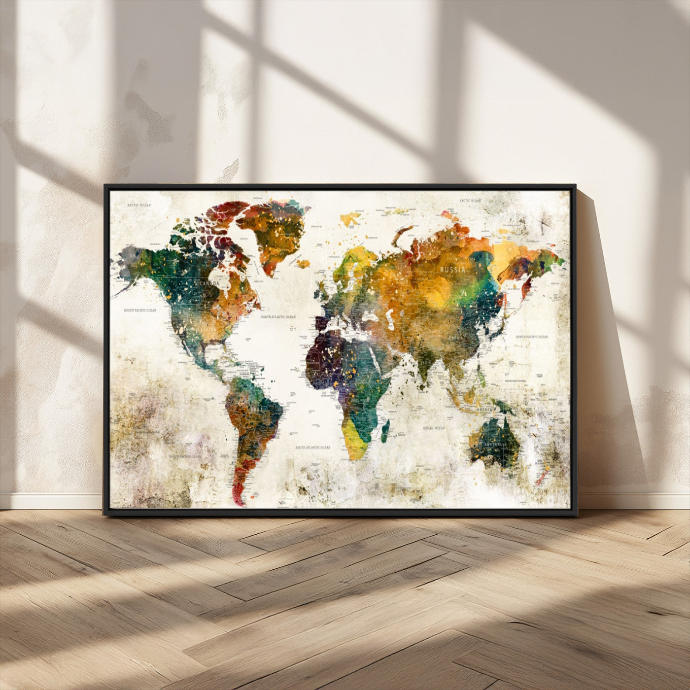 MGV-FC-36X24 - Push Pin World Map Canvas Print – Framed Wall Art for Couples to Track Their Travels – Anniversary