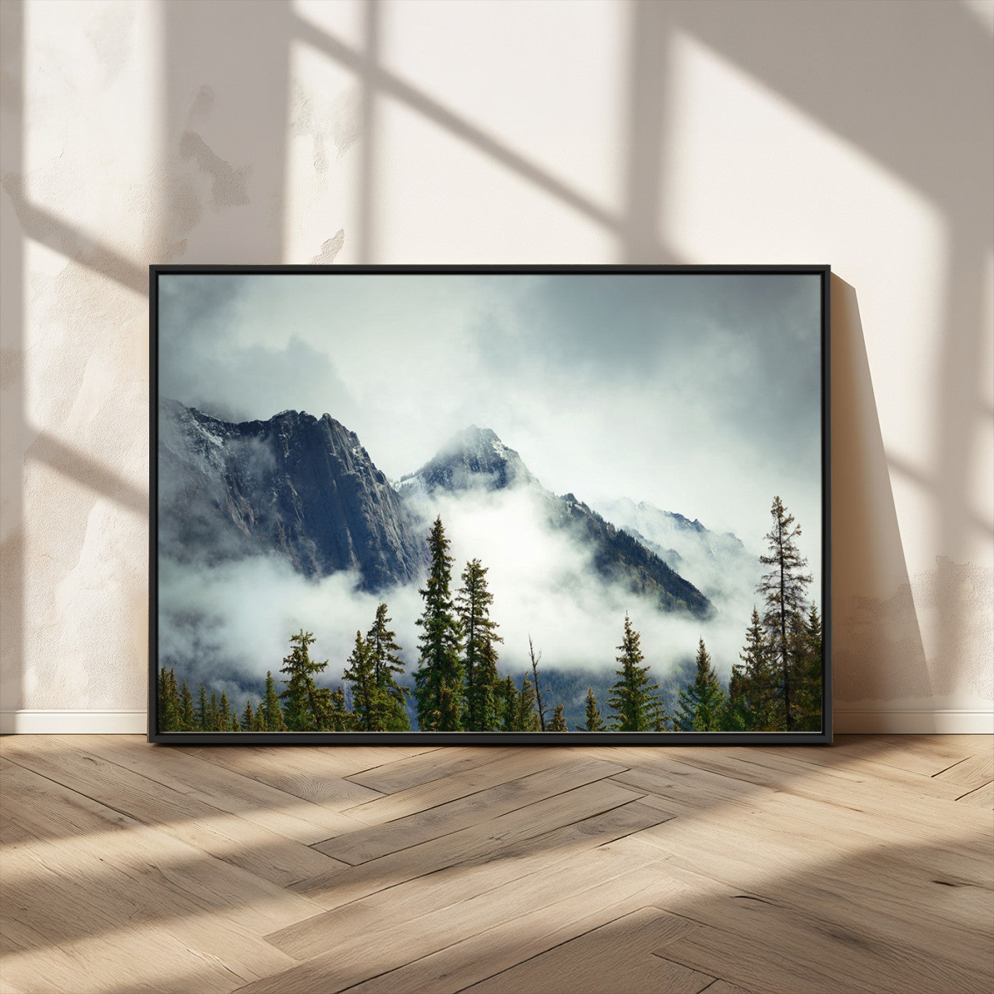 MGV-FC-36X24 - Mountain Mist Canvas Wall Art | 3-Panel Foggy Forest and Mountain Landscape | Large Giclee Print for Living Room, Office, or Cabin, Farmhouse Decor