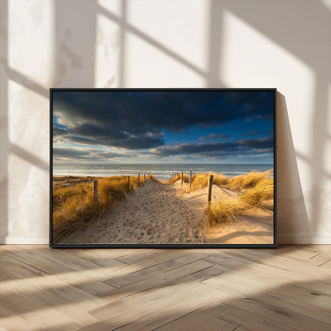 MGV-FC-36X24 - Ocean Beach Dark Clouds Wall Art Canvas Print