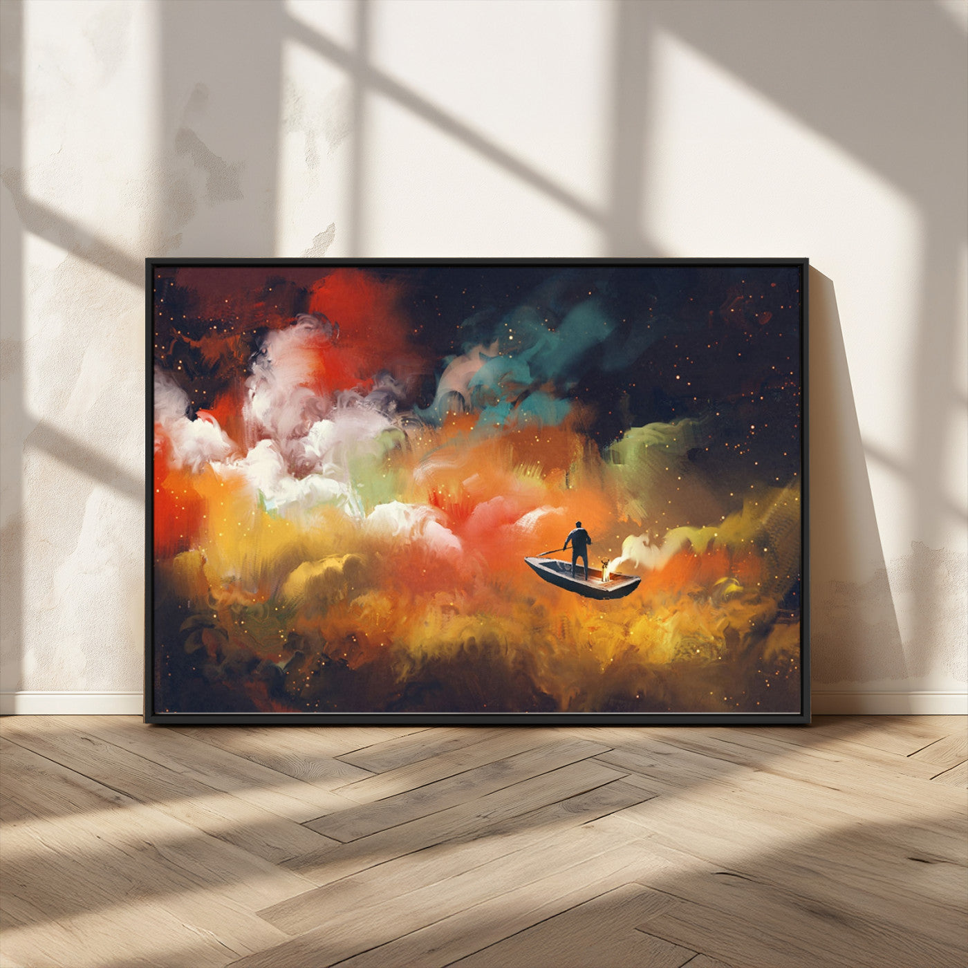 MGV-FC-36X24 - Surreal Space Adventure Canvas Wall Art – Dreamlike Abstract Galaxy Print – Framed and Ready to Hang for Living Room or Bedroom Decor