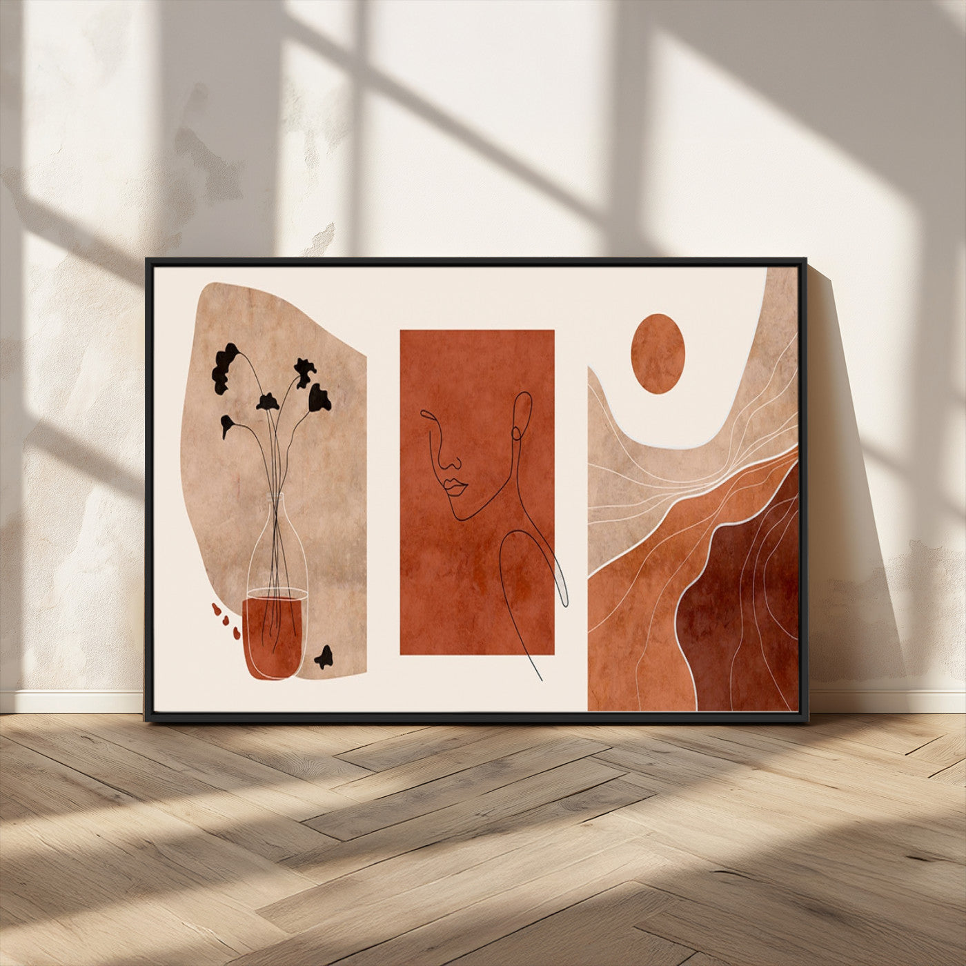MGV-FC-36X24 - Boho Sunset Mountain Canvas Print, Modern Boho Sunset Mountain Landscape Triptych – Giclée Canvas