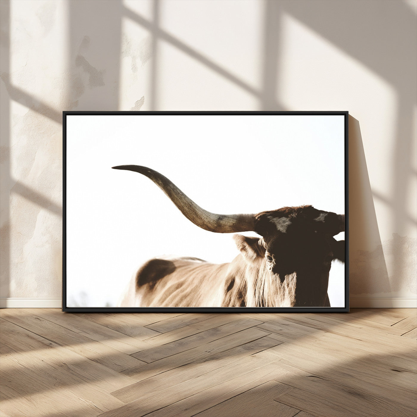 MGV-FC-36X24 - Texas Longhorn Wall Art Canvas Print | 3-Panel Large Longhorn Canvas Print for Living Room, Framed Gallery Wrap Office, Rustic Western Cowboy Decor