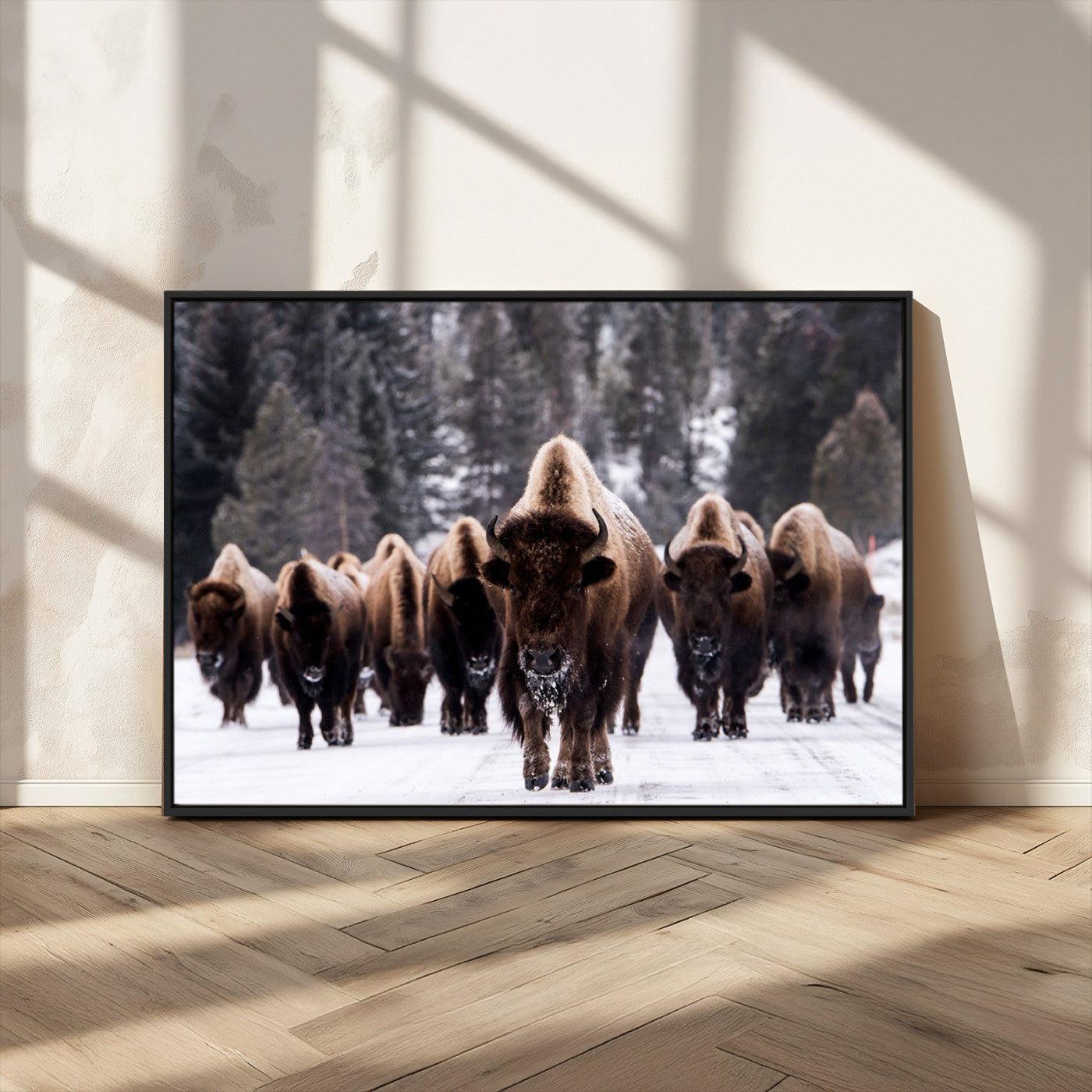 MGV-FC-36X24 - Bison Wall Art Canvas Print- Bison Herd Canvas Wall Art – Majestic Wildlife Photography – Framed and Ready to Hang Nature-Inspired Art - Buffalo Wall Art Print