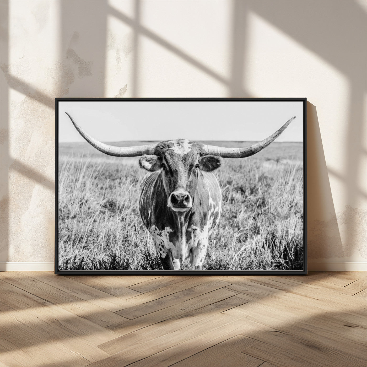 MGV-FC-36X24 - Texas Cow Longhorn Wall Art Canvas Print for Farm House Wall Decor, Farmhouse Wall Art Print
