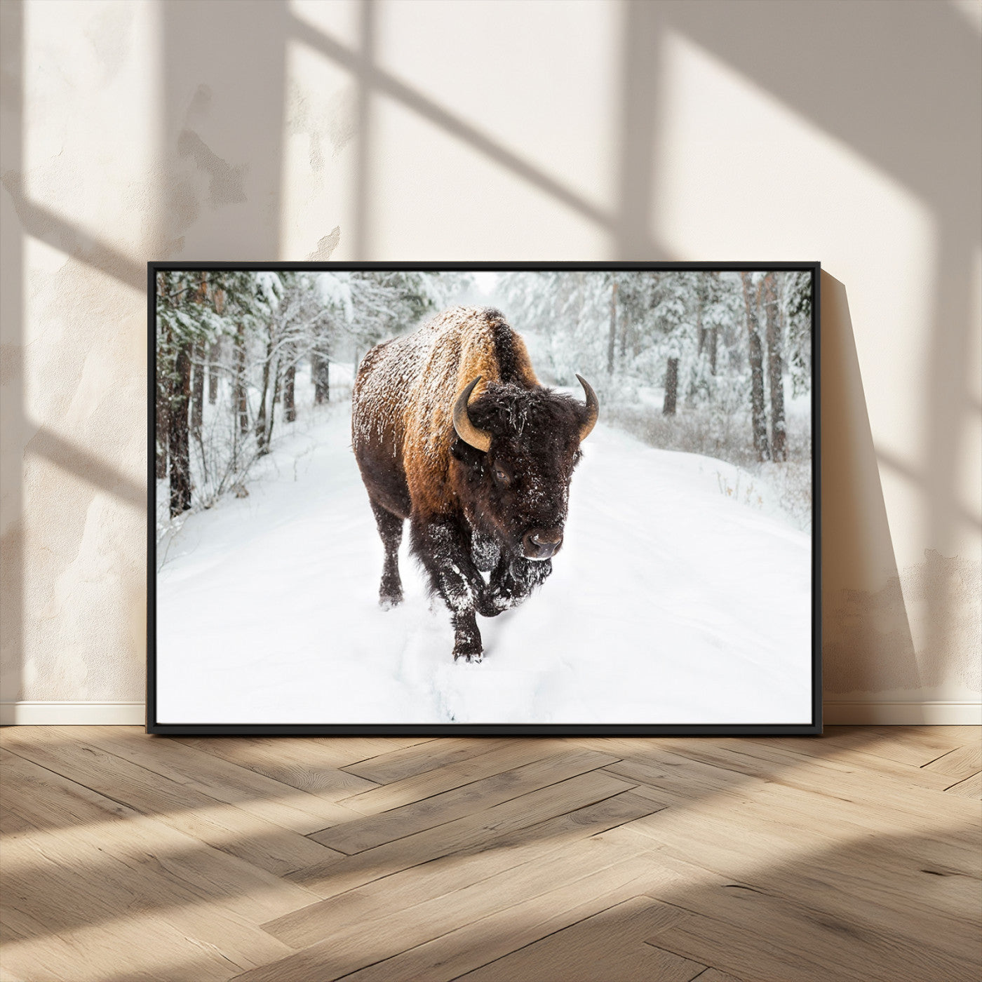 MGV-FC-36X24 - Bison Wall Art Canvas Print For Farmhouse, Animal Canvas Print, Wild Animal Wall Art