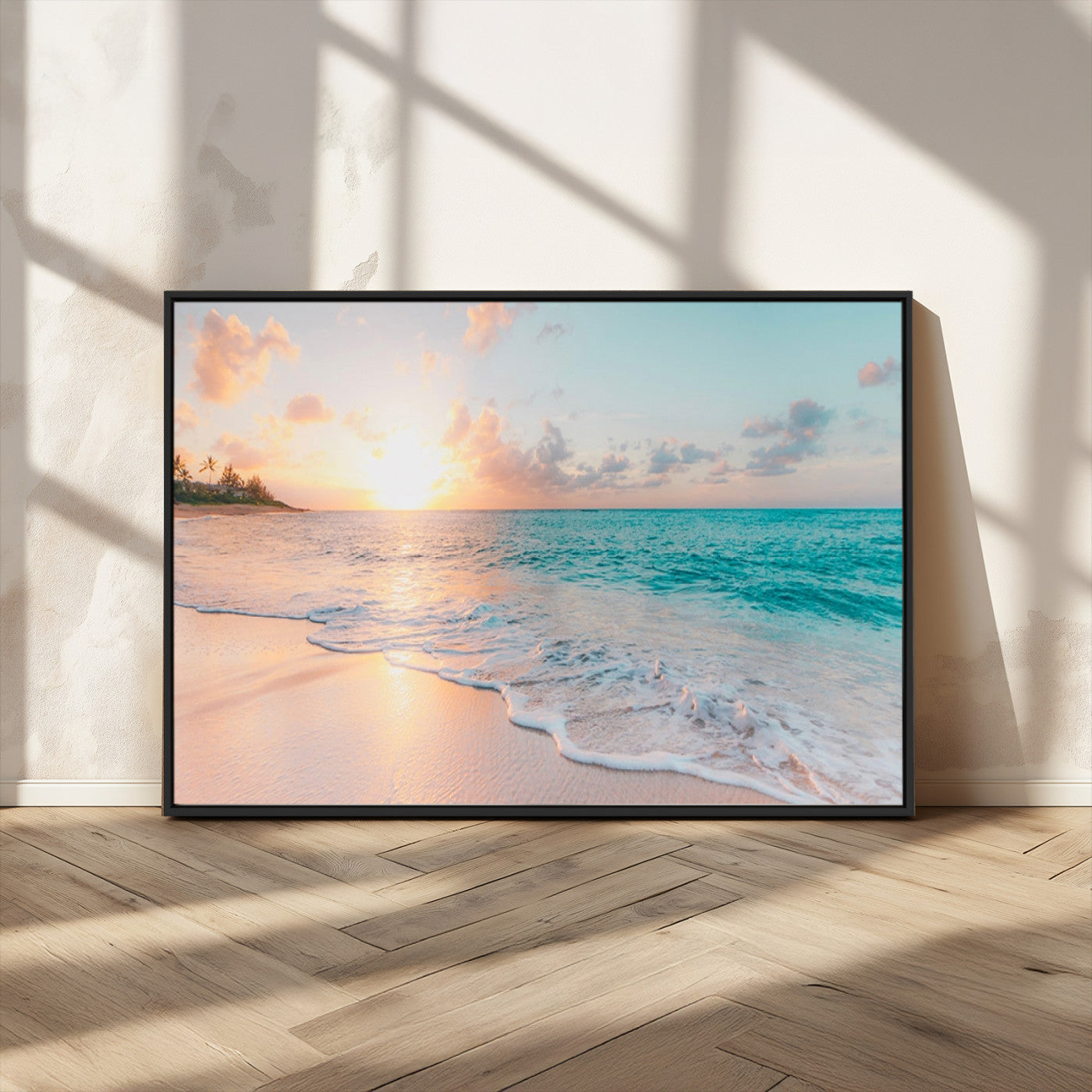 MGV-FC-36X24 - Beach Sunrise Wall Art, Coastal Seascape Canvas Print, Ocean Wave Multi-Panel Giclee, Coastal Sunset Beach Scene for Modern Decor