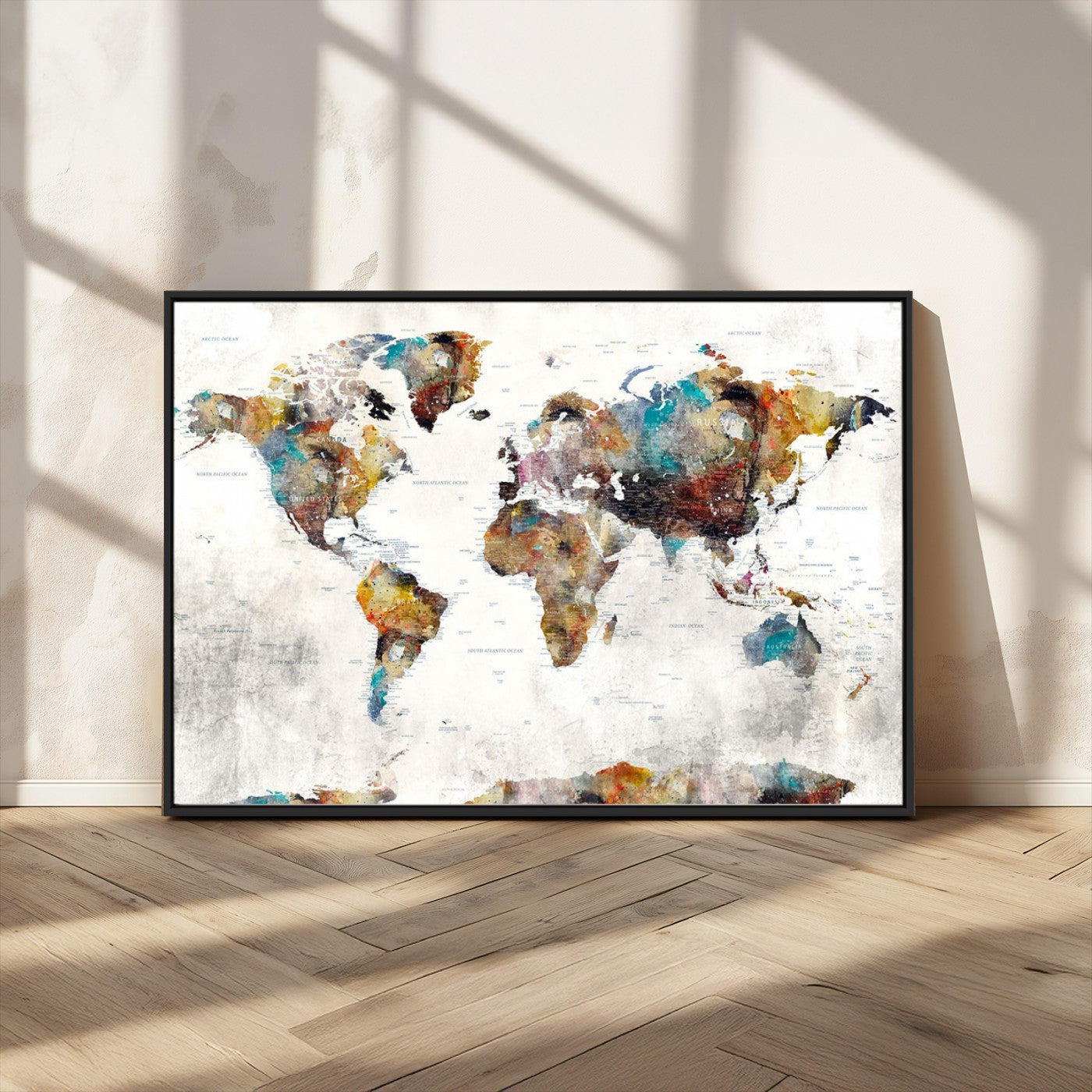 MGV-FC-36X24 - Push Pin World Map Canvas Print – Framed Wall Art for Couples to Track Their Travels – Anniversary