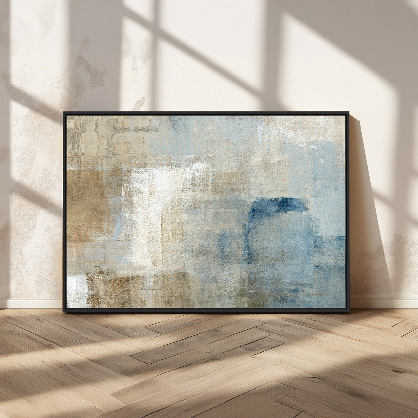 MGV-FC-36X24 - Abstract Blue and Beige Wall Art, Modern Minimalist Canvas Print Set, Giclee Textured Art, Large Multi-Panel Artwork for Living Room