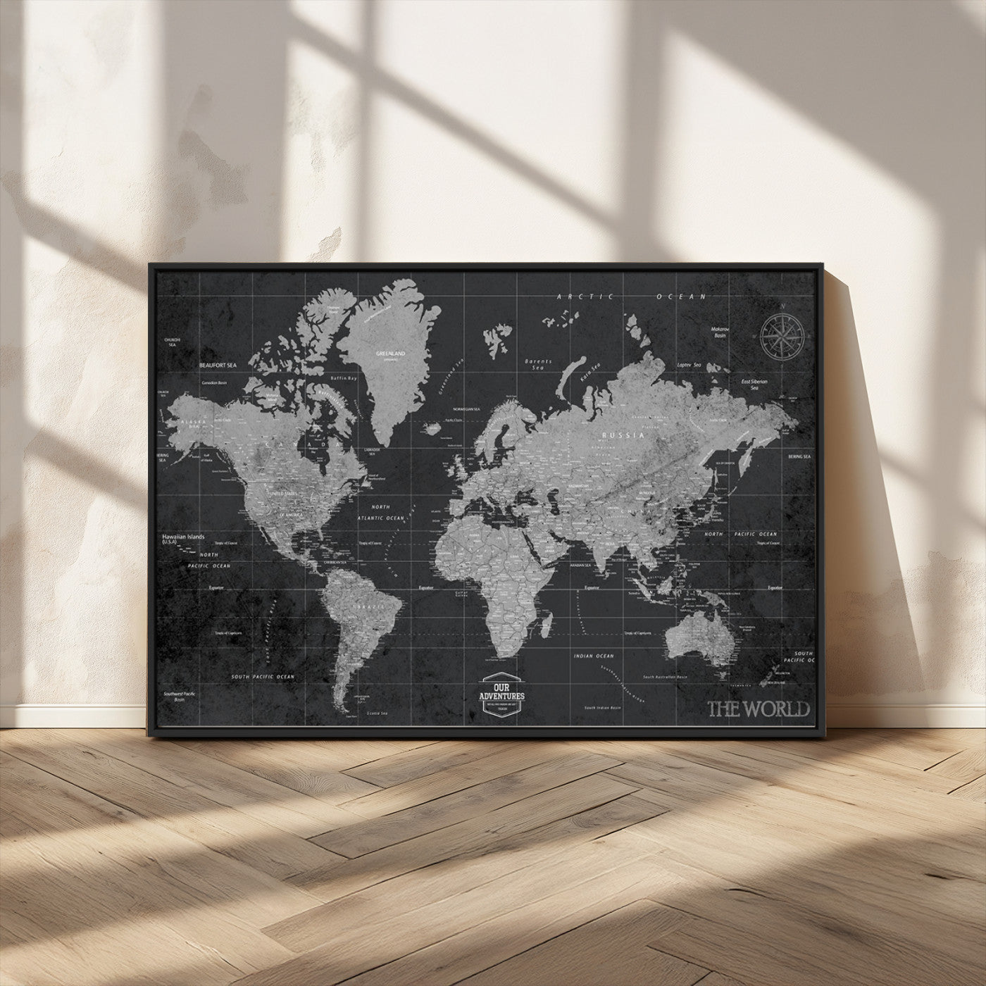 MGV-FC-36X24 - Push Pin World Map Canvas Print – Framed Wall Art for Couples to Track Their Travels – Anniversary