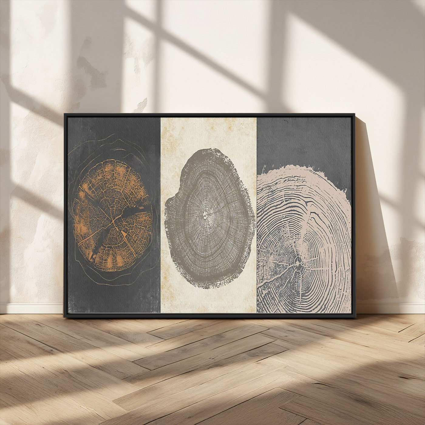 MGV-FC-36X24 - Boho Tree Ring Wall Art, Modern Minimalist Wood Grain Canvas, Tree Slice for Rustic Decor, Farmhouse Decor Giclee Canvas Print, Tree Ring Canvas Set