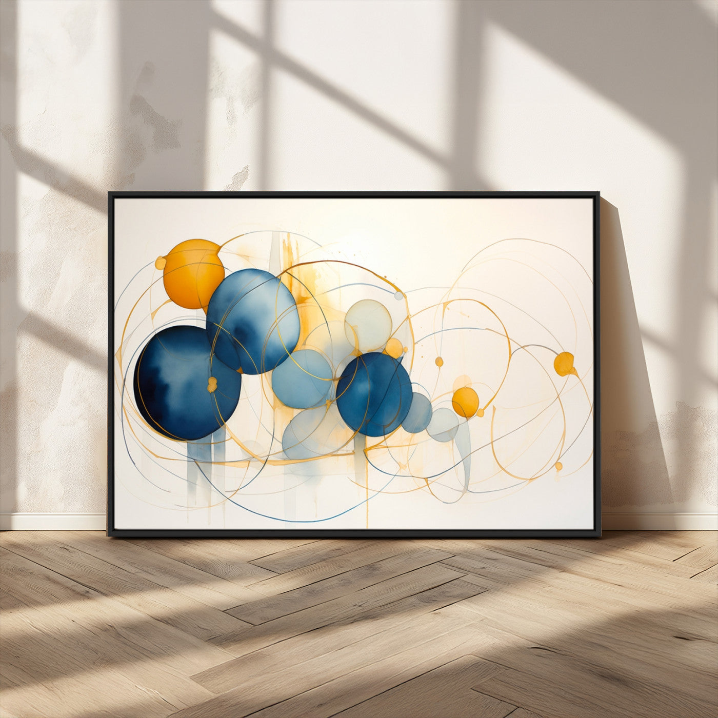 -Geometric Blue Orange Abstract Wall Art Canvas, Geometric Blue Orange Canvas Print