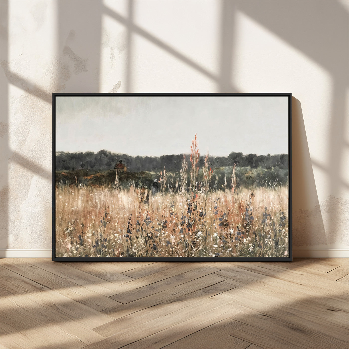 MGV-FC-36X24 - Abstract Wildflower Art Field Landscape Oil Painting Print, Country Field Wall Art - Framed Ready to Hang
