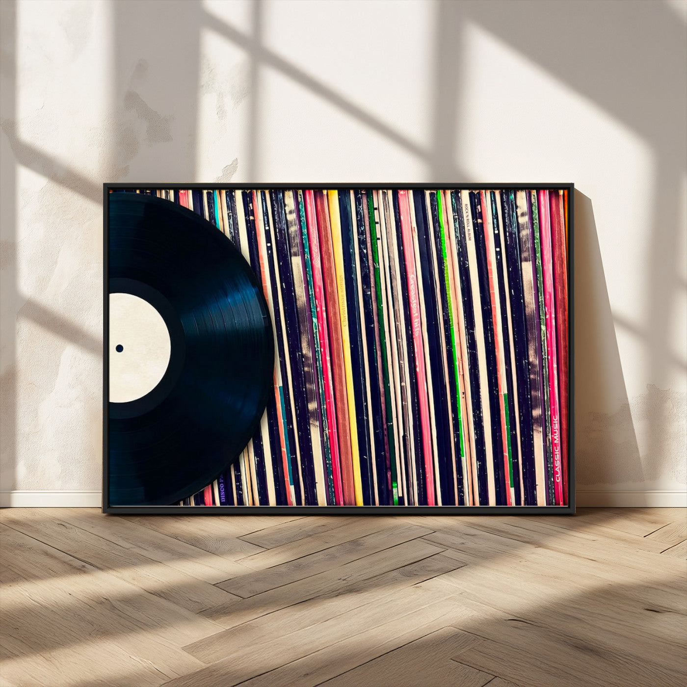 MGV-FC-36X24 - Vinyl Record and Album Collection Canvas Wall Art - Retro Music Decor for Living Room, Vintage Vinyl Lover’s Set