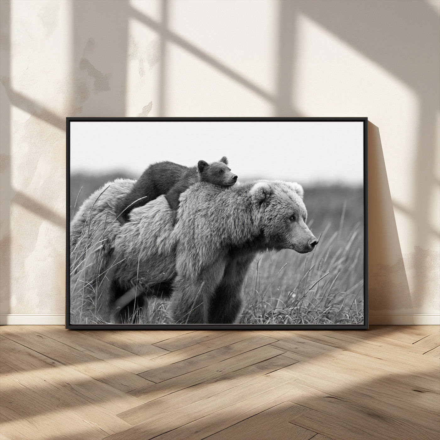 MGV-FC-36X24 - Bear and Cub Wall Art Canvas | 399 Bear Cub Wildlife-Inspired Animal Art for Living Room or Office | Grizzly Bear Print of Photography