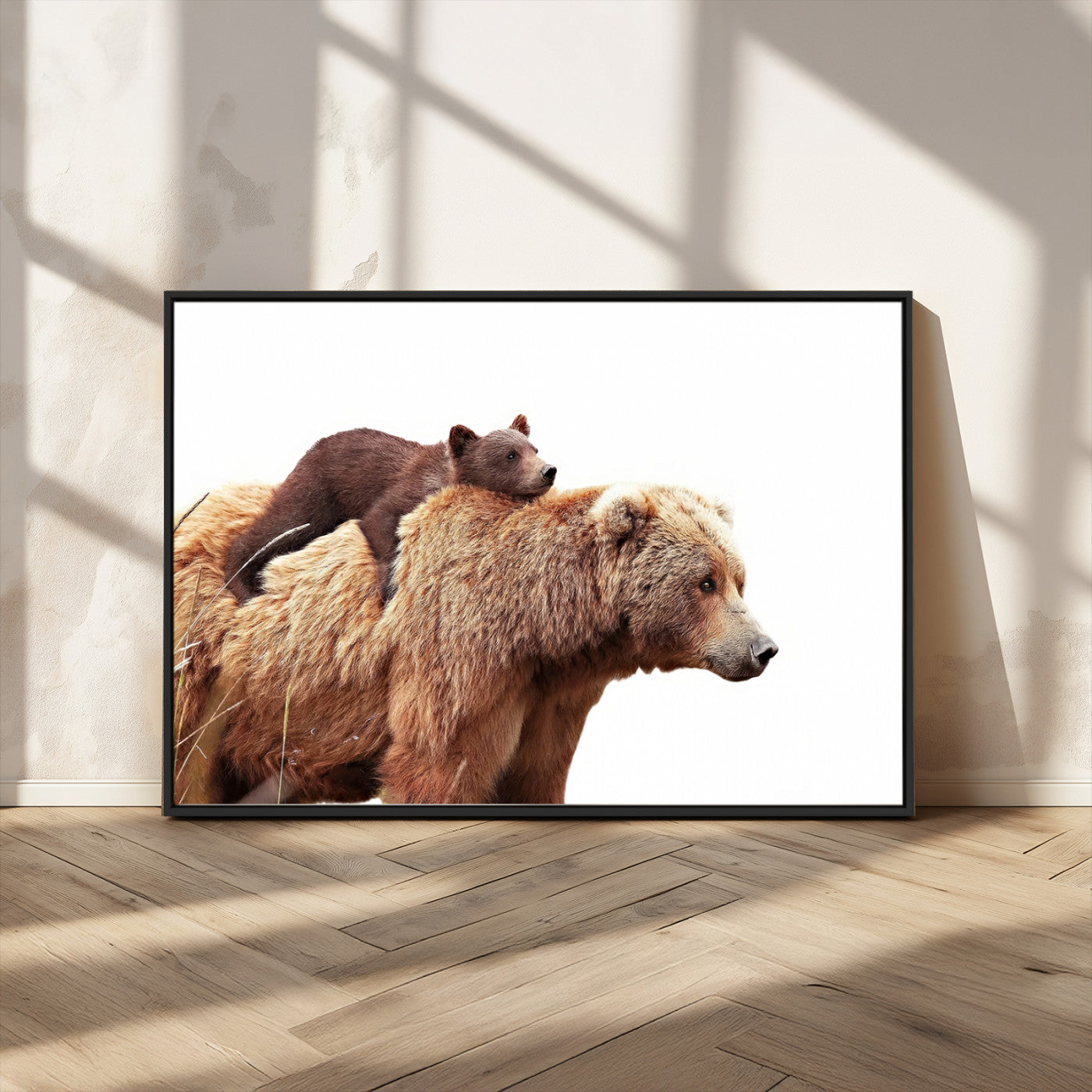 MGV-FC-36X24 - Mother and Baby Bear Canvas Wall Art - Adorable Wildlife Animal Print, Cozy Rustic Decor for Living Room,
