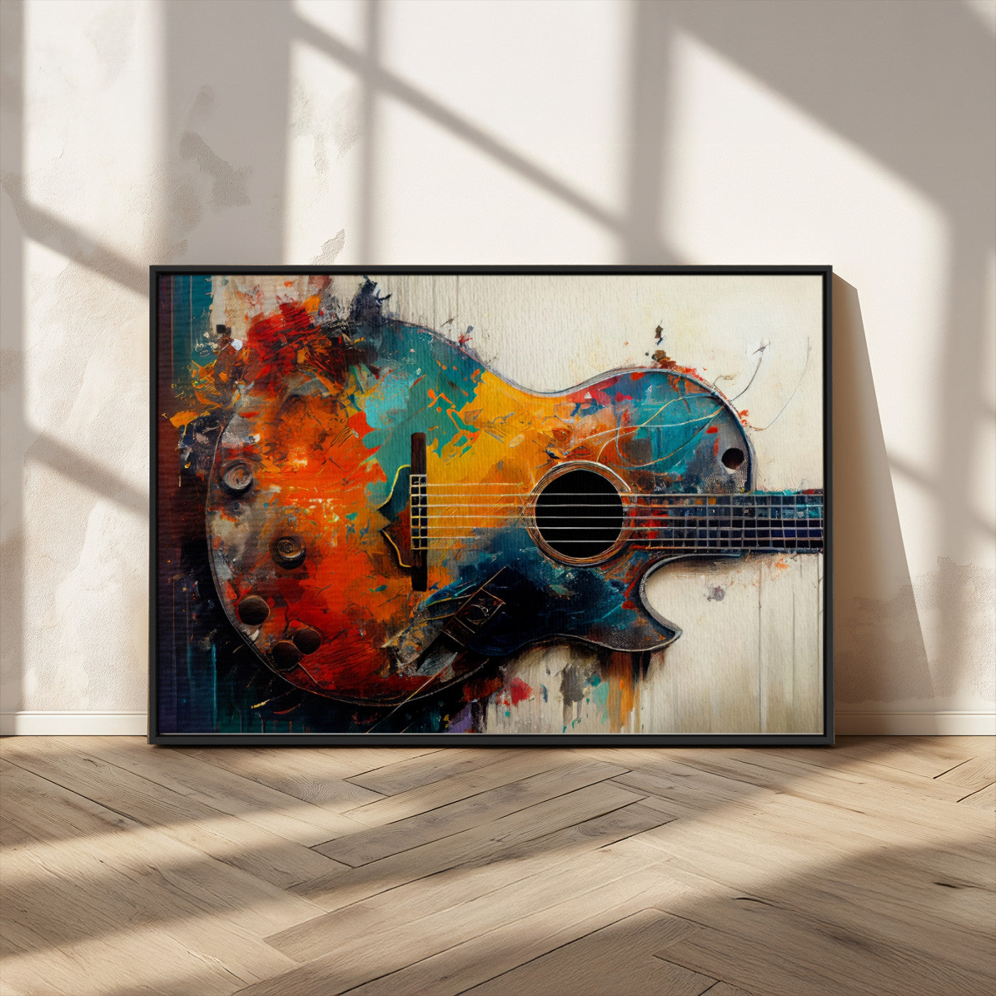 MGV-FC-36X24 - Abstract Guitar Wall Art Canvas | Vibrant Music-Inspired Art for Living Room or Studio | Colorful Music Decor Canvas Print