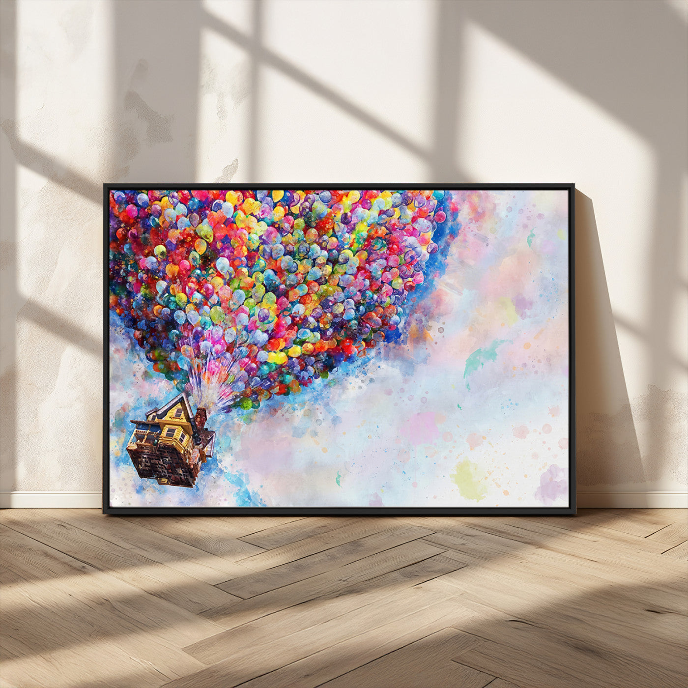 MGV-FC-36X24 - Don't Look Up Movie Canvas Wall Art - Vibrant Floating House and Balloons Scene, Tribute to Iconic