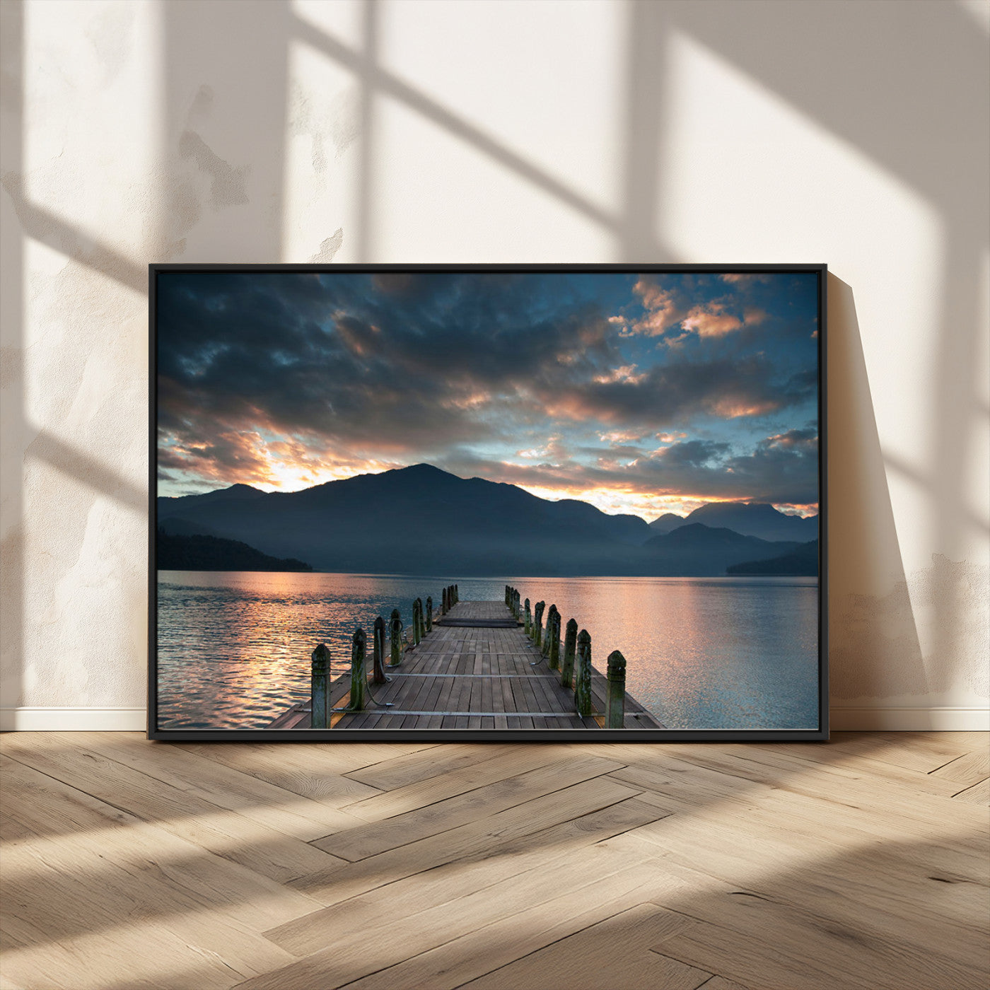 MGV-FC-36X24 - Mountain Lake Wood Pier Canvas Wall Art Nature Lake Print