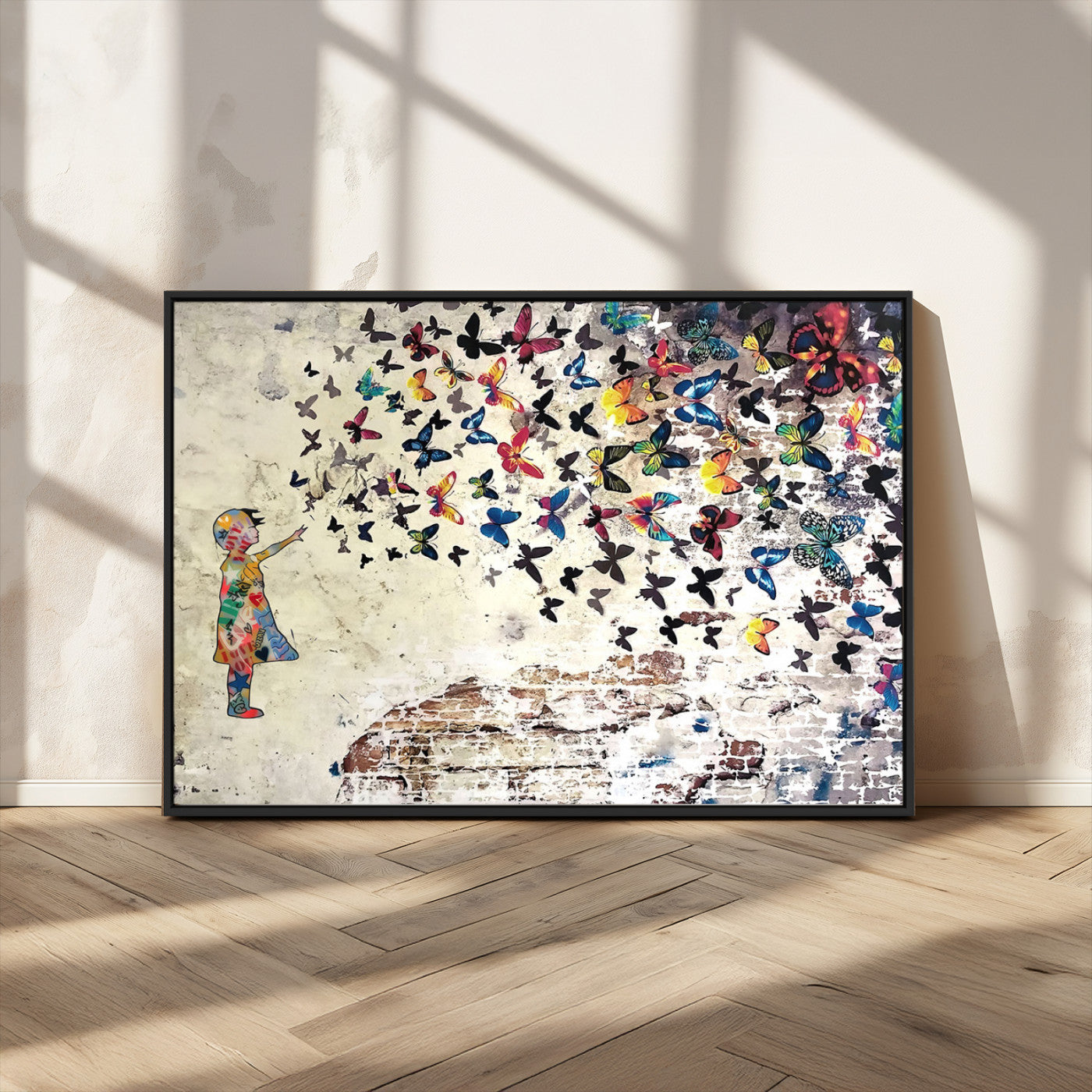 MGV-FC-36X24 - Banksy Wall Art - Banksy Girl Butterfly Graffiti Wall Art Canvas Print - Butterfly Girl and Freedom Flight - Vibrant Street Art Print