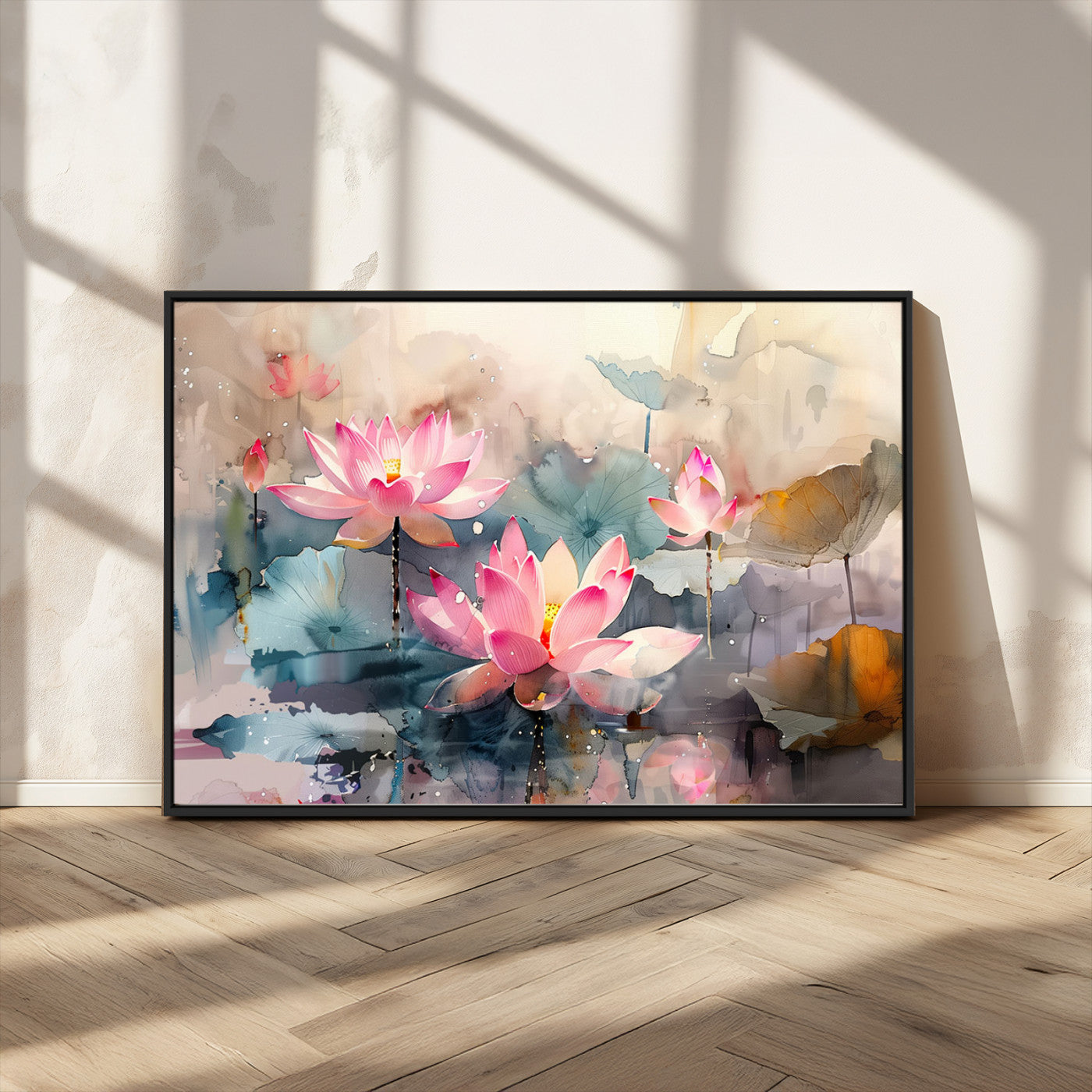 MGV-FC-36X24 - Lotus Flower Wall Art | 3-Panel Giclee Canvas Print of Pink Lotus Blossoms for Living Room, Bedroom, Office | Framed Lotus Floral Wall Art Decor Print