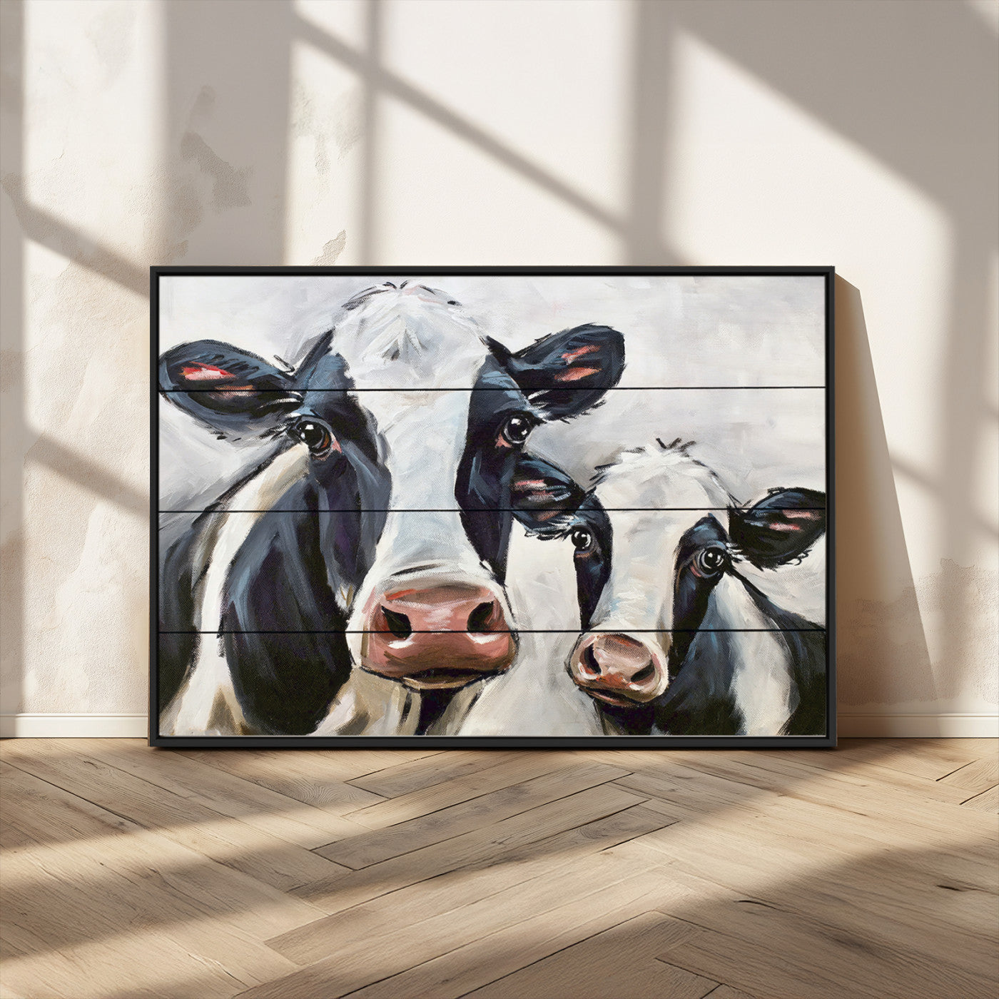 -Vintage Baby and Mom Cattle Wall Art Canvas Print