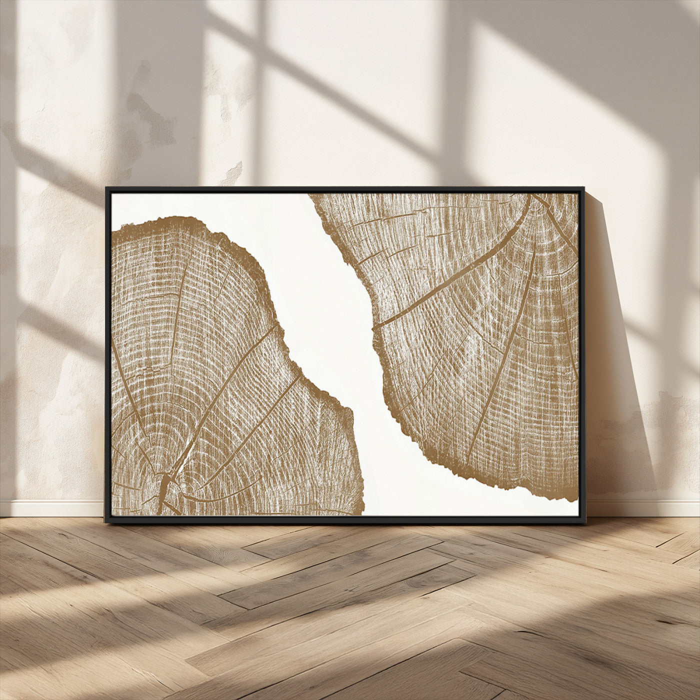 -Rustic Brown Tree Ring Wall Art Canvas Print – Framed and Ready to Hang – Elegant Nature-Inspired