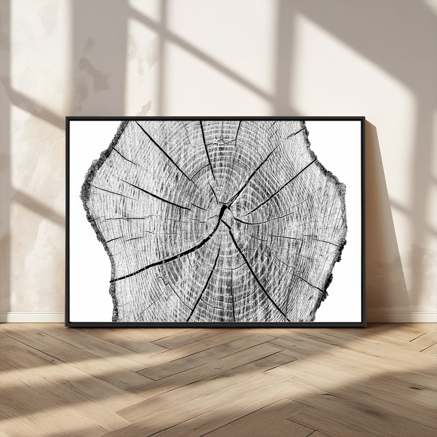 -Rustic Tree Ring Wall Art Canvas Print – Framed and Ready to Hang – Perfect for Nature-Inspired and