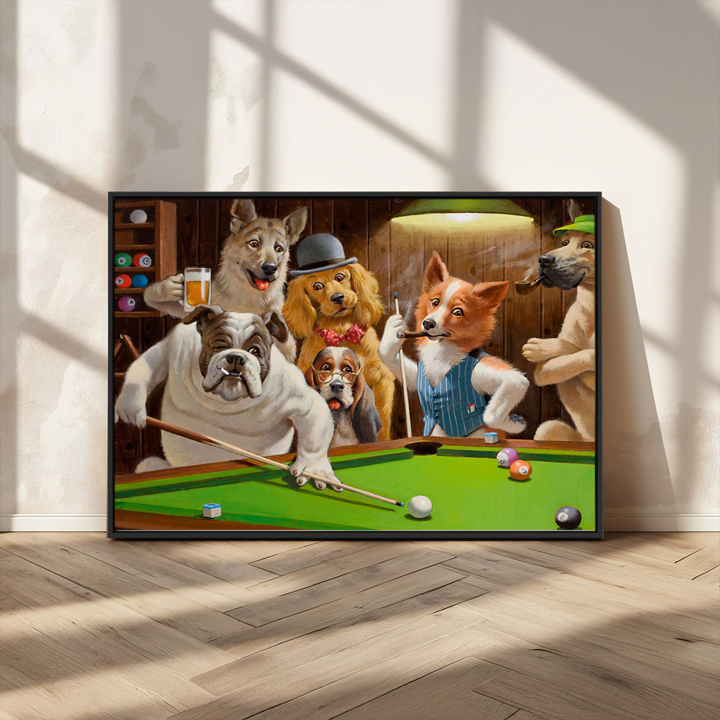 MGV-FC-36X24 - Dogs Playing Pool Canvas Wall Art Funny Gifts Dog Print