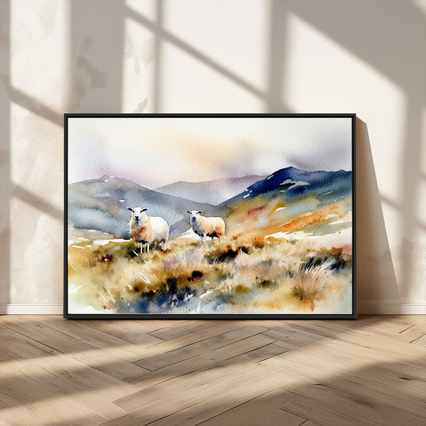 -Watercolor Sheep for Farmhouse Decor Wall Art Canvas Print, Mountain Wall Art Print