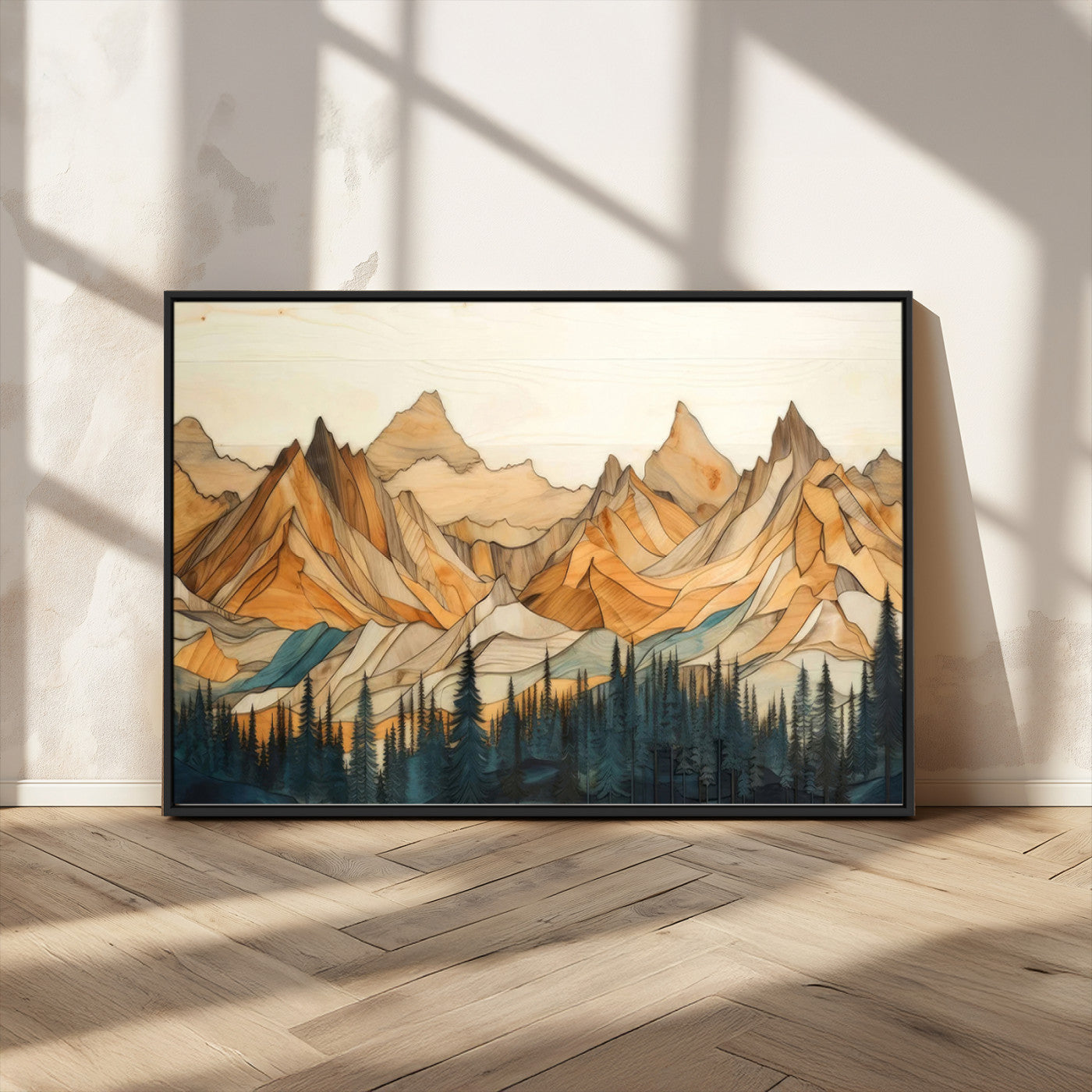 -Rustic Wood Mountain Wall Art Print | Triptych Giclee Print Featuring Handcrafted Forest and