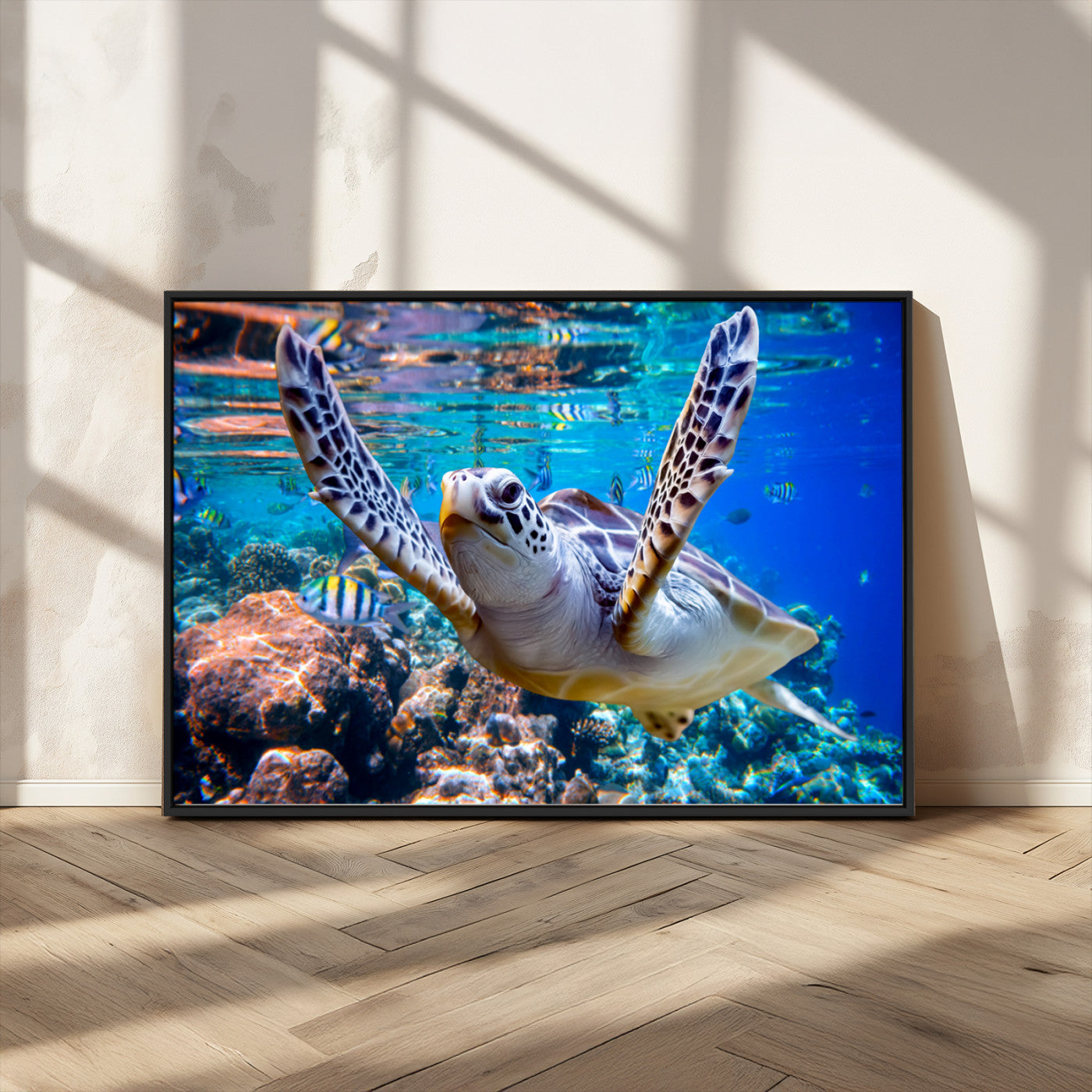 MGV-FC-36X24 - Underwater Sea Turtle Wall Art Canvas Print – Vibrant Ocean Coral Reef Décor, Ready to Hang