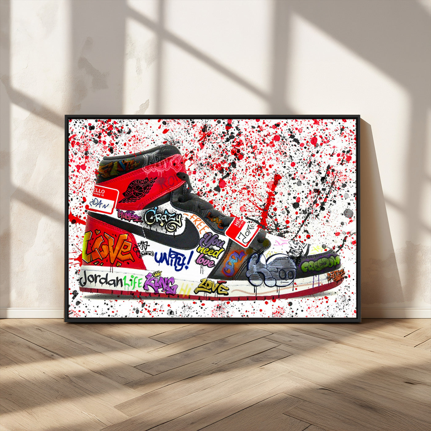 MGV-FC-36X24 - Jordan Shoes Graffiti Wall Art Canvas Print- Jordan Graffiti Canvas Wall Art - Framed Perfect for Sneaker heads and Urban Art Lovers