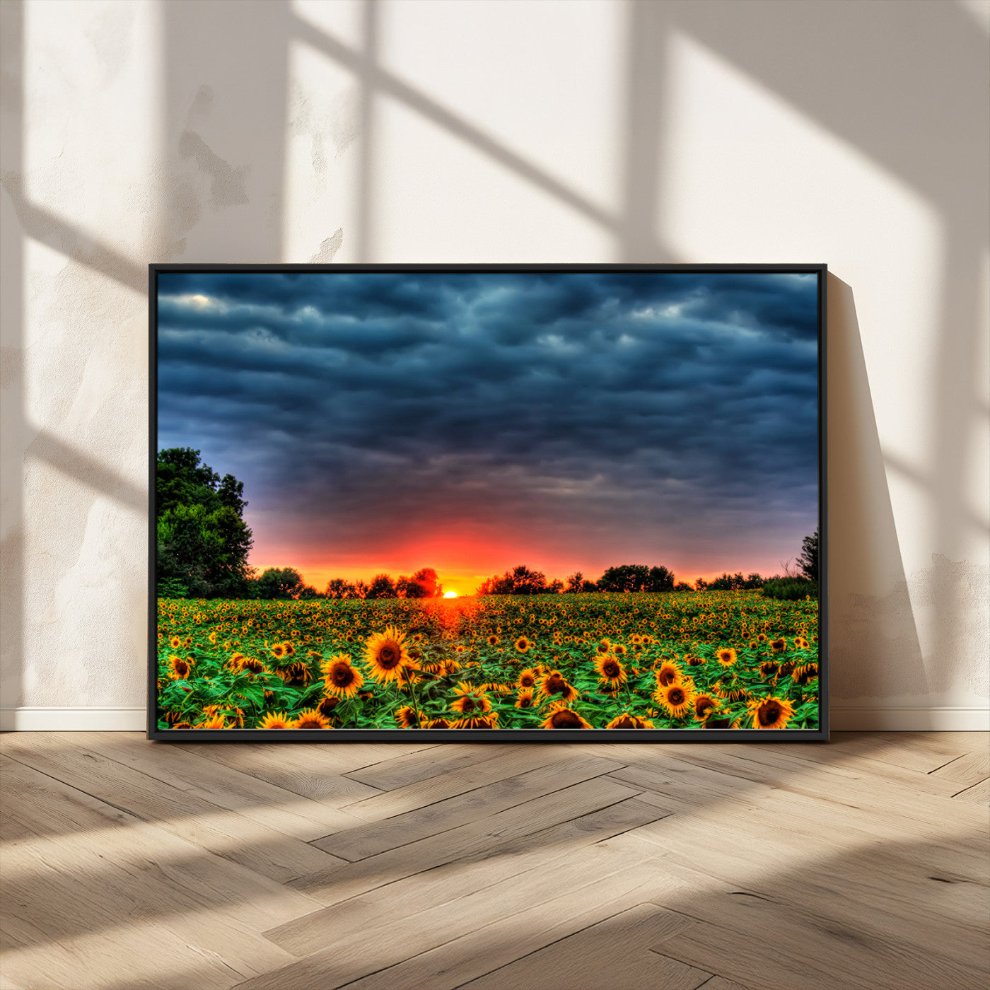 MGV-FC-36X24 - Golden Sunflower Field at Sunset – Breathtaking Sky and Vibrant Flowers, Ready to Hang Wall Art