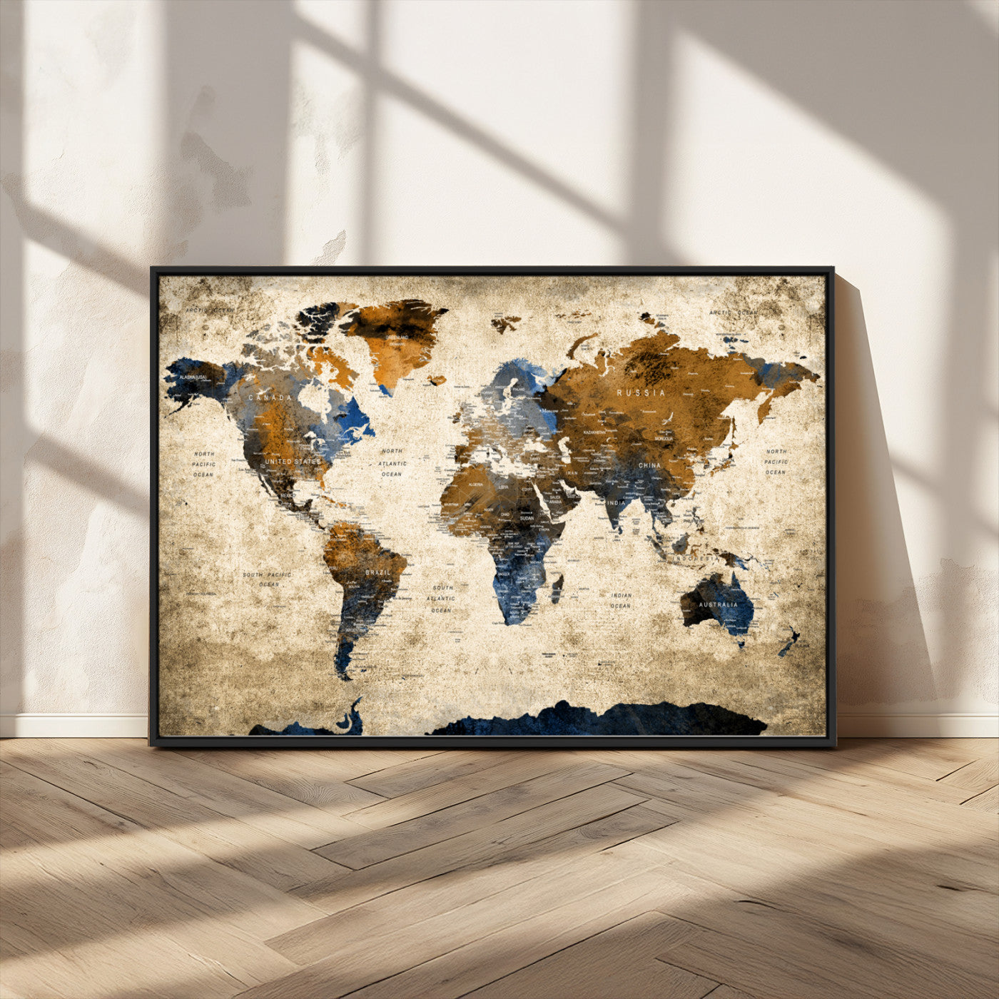 MGV-FC-36X24 - World Map Canvas Print – Framed Wall Art Anniversary Gift or Home Adventure Decor