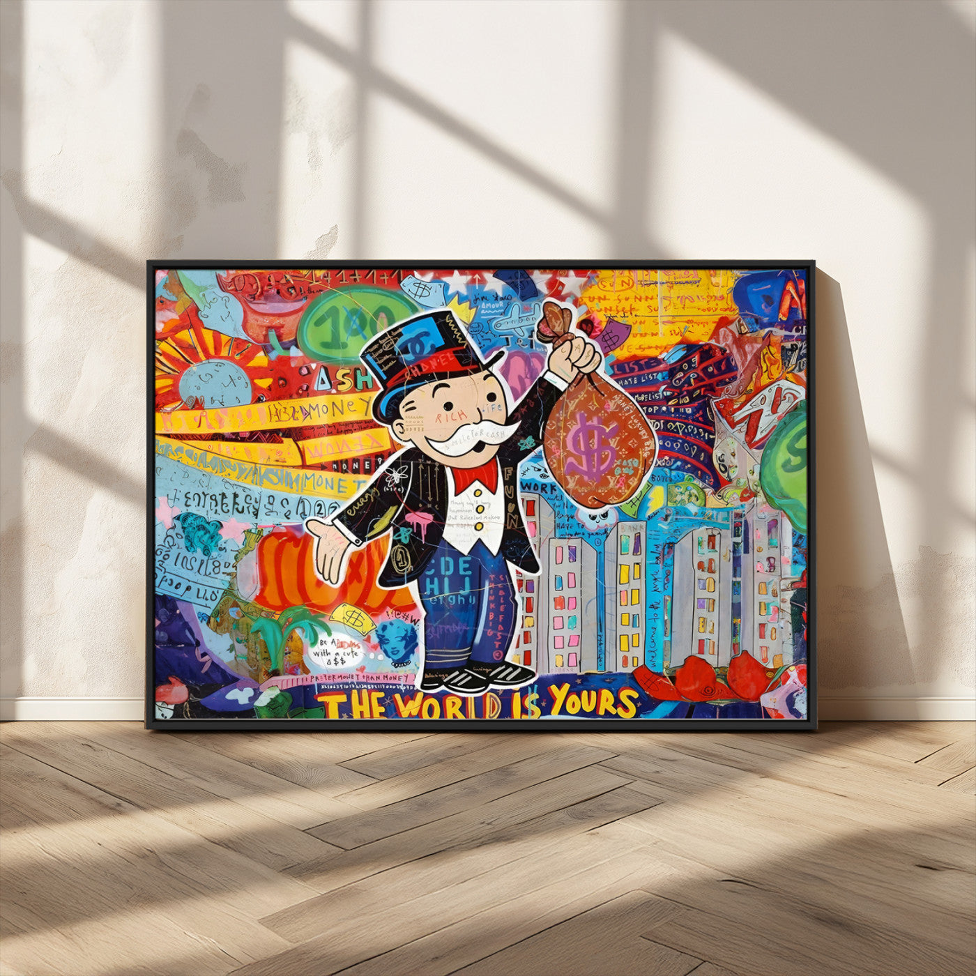 MGV-FC-36X24 - Pop Art Monopoly Man Canvas Wall Art Print - Bold and Colorful Street Art-Inspired Decor for Living