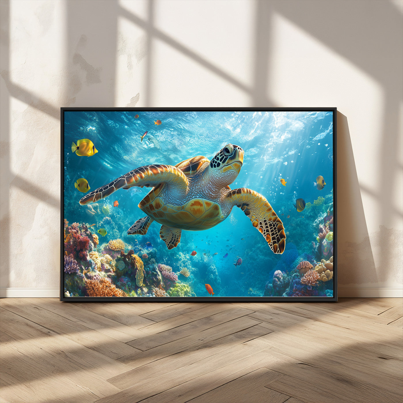 MGV-FC-36X24 - Sea Turtle Underwater Canvas Wall Art Print - Vibrant Ocean Wildlife Decor, Marine Wall Art