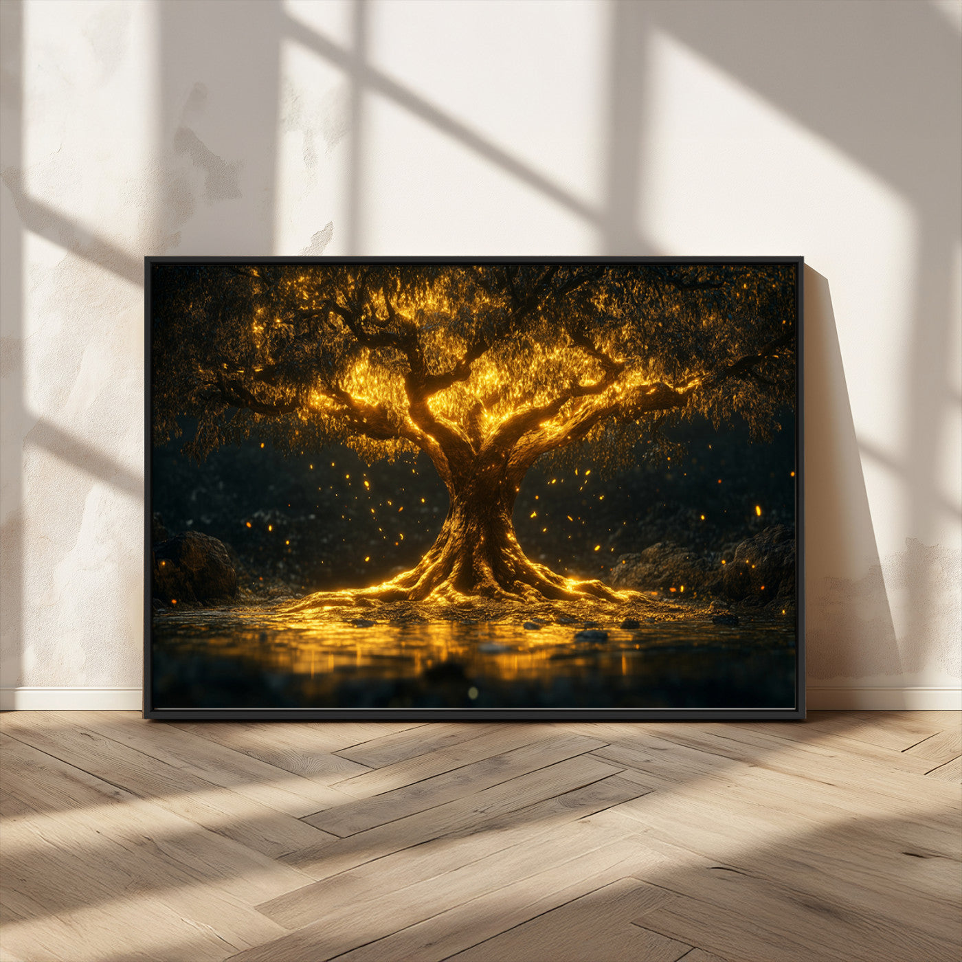MGV-FC-36X24 - Golden Tree of Life Canvas Wall Art Print - Majestic Glowing Tree Wall Art Print