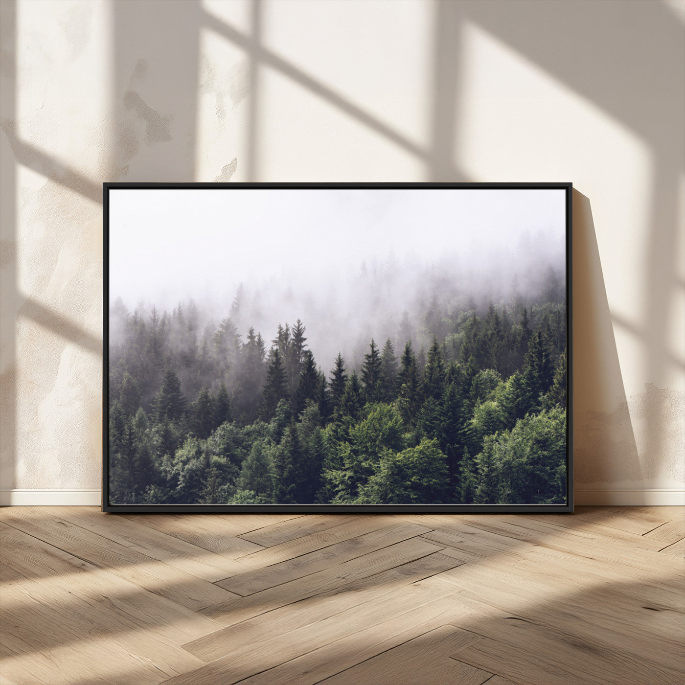 MGV-FC-36X24 - Misty Forest Wall Art | Foggy Forest Canvas Print | Large Nature-Inspired Misty Tree Landscape for