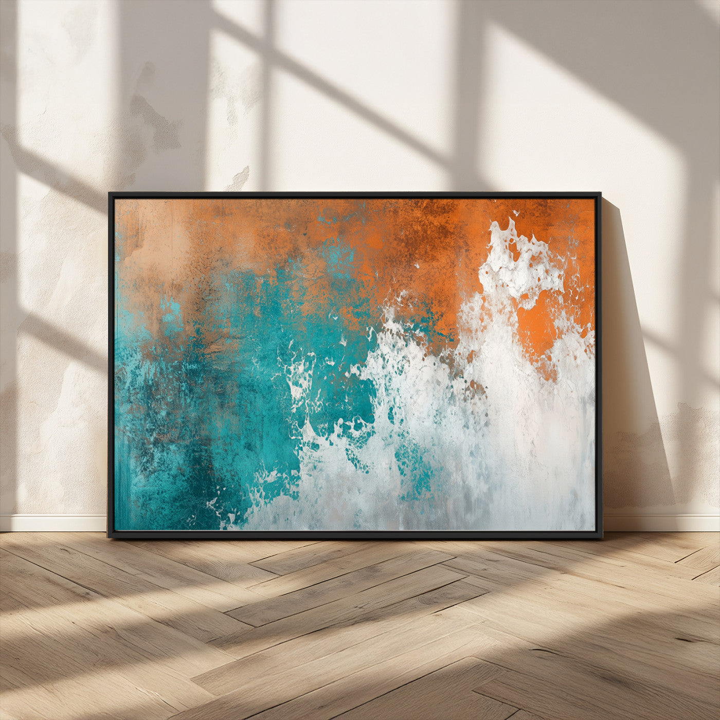MGV-FC-36X24 - Vintage Abstract Print - Bold Teal and Orange Canvas Wall Art - Retro-Vintage Abstract Orange Canvas