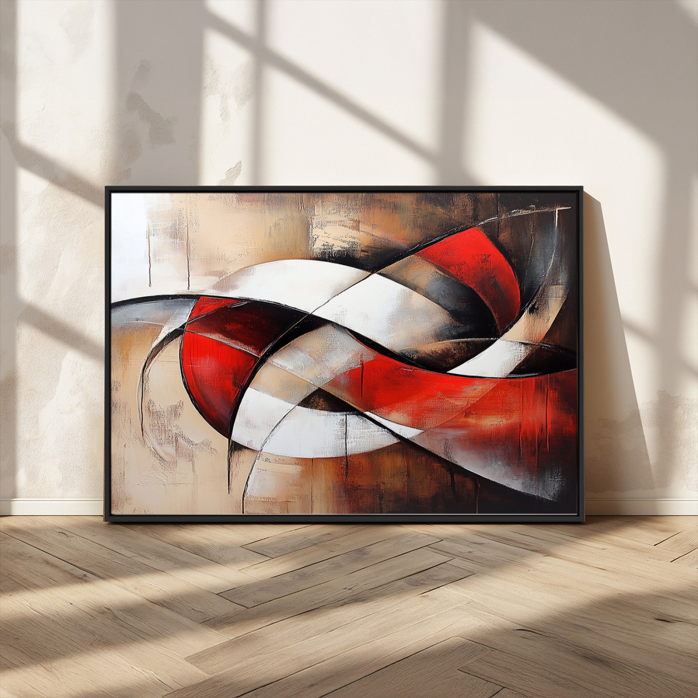 MGV-FC-36X24 - Abstract Wall Art - Modern Red and White Canvas Wall Art Print - Bold Geometric Abstract Canvas for