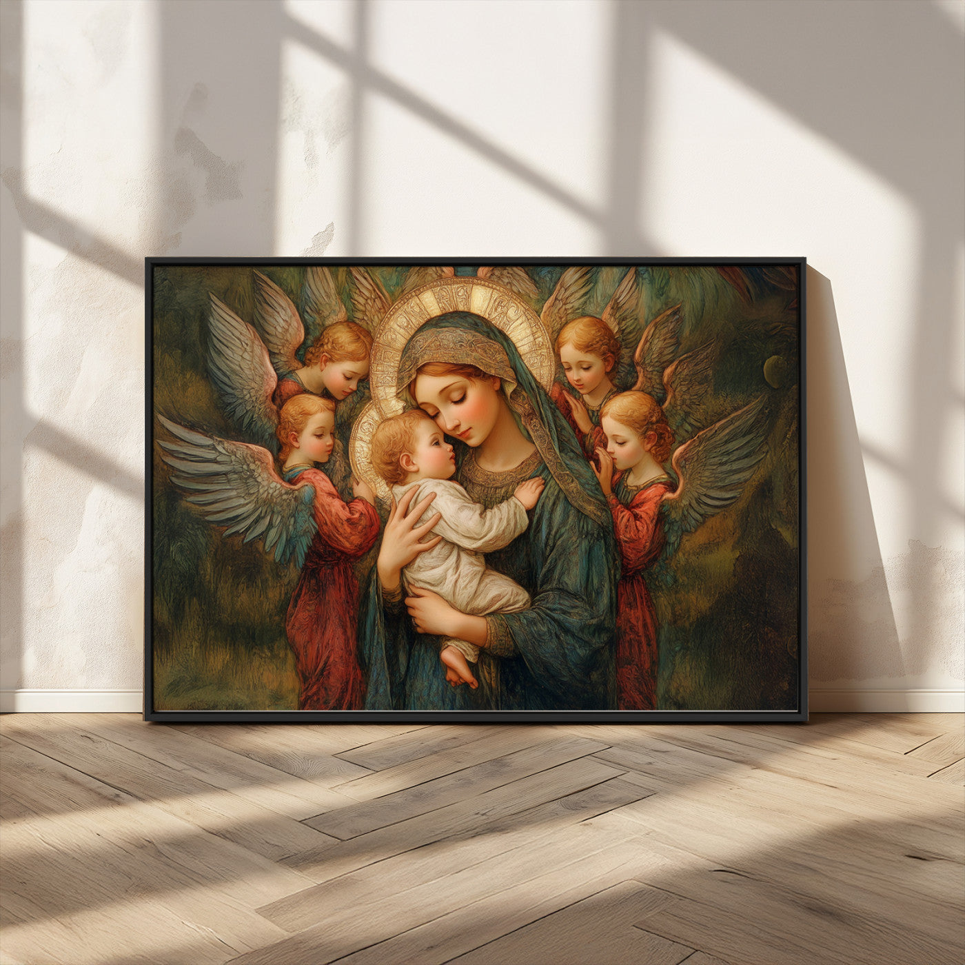 MGV-FC-36X24 - Mary Jesus Canvas Wall Art Print - Madonna and Child with Angels Art Print - Classic Christian