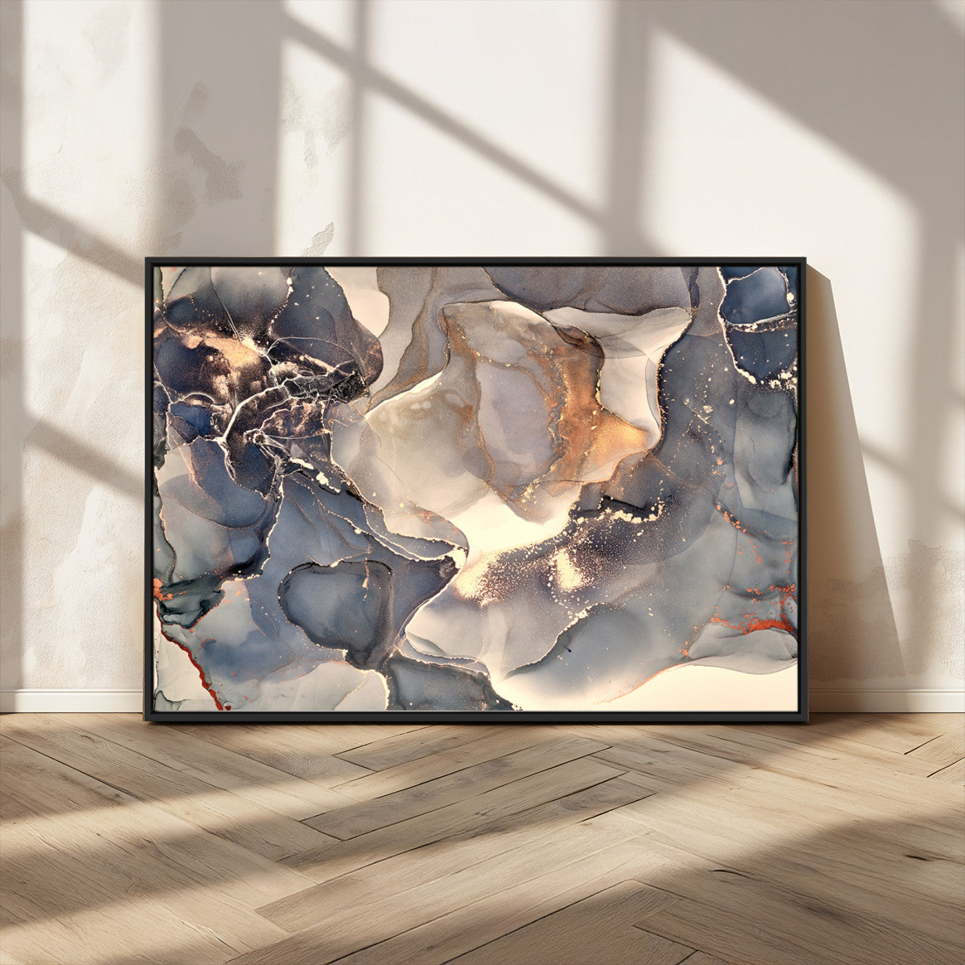 MGV-FC-36X24 - Abstract Blue and Gold Wall Art - Fluid Ink Artwork - Modern Luxury Wall Decor for Contemporary