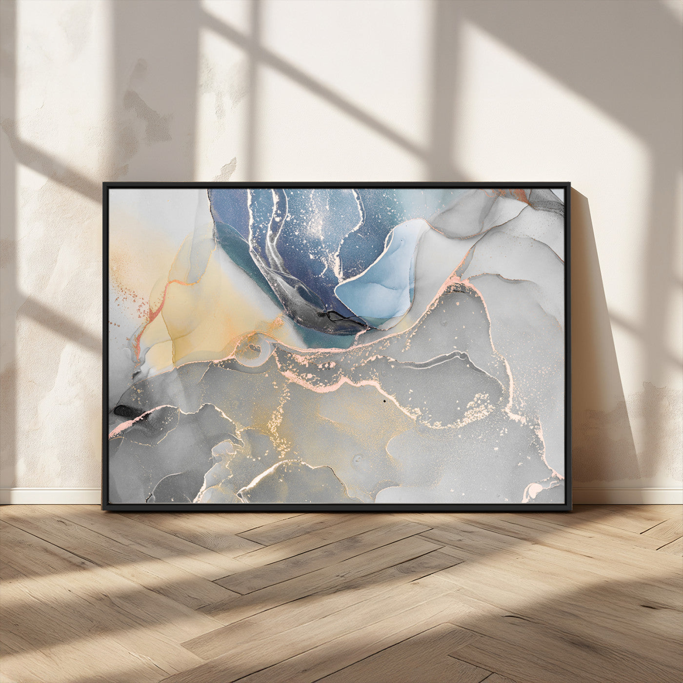 MGV-FC-36X24 - Large Abstract Blue and Gold Canvas Wall Art | Fluid Ink Artwork Print | Luxury Wall Decor for