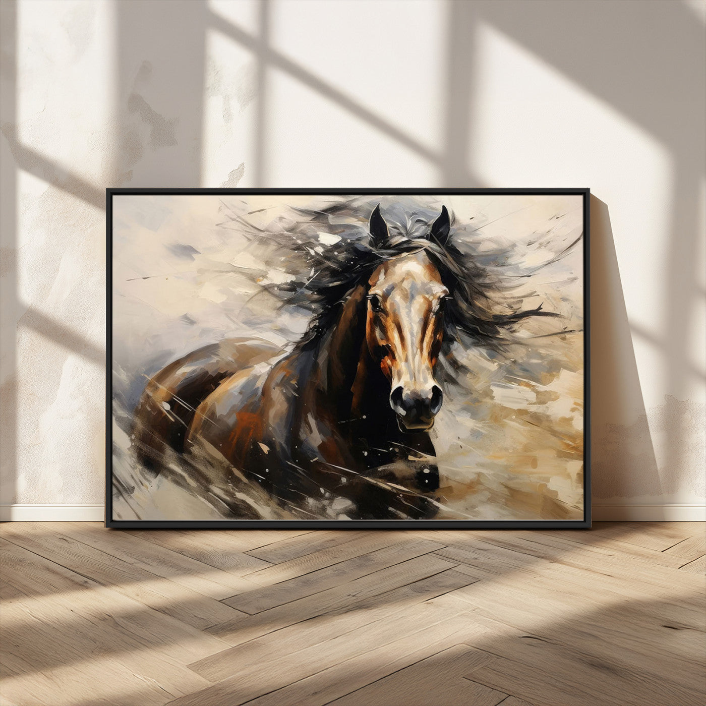 MGV-FC-36X24 - Abstract Wall Art Horse Print - Large Western Horse Canvas - Farmhouse Woodland Wall Art - Framed