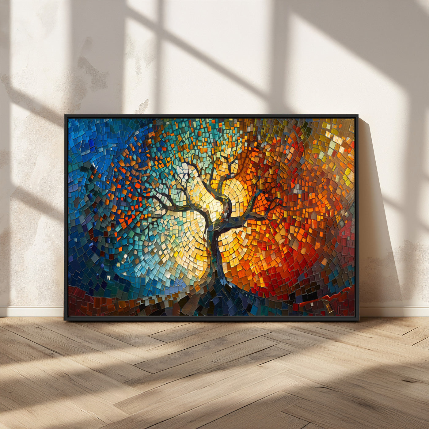 MGV-FC-36X24 - Yggdrasil Tree of Life Mosaic Stained Glass Wall Art Canvas, Yggdrasil Tree of Life Mosaic Canvas